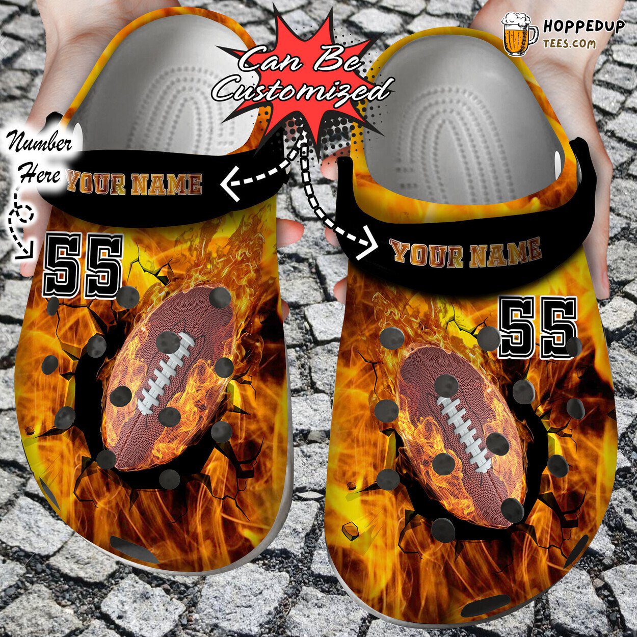 Fire Football Crack Ball Overlay Sport Personalized Clogs