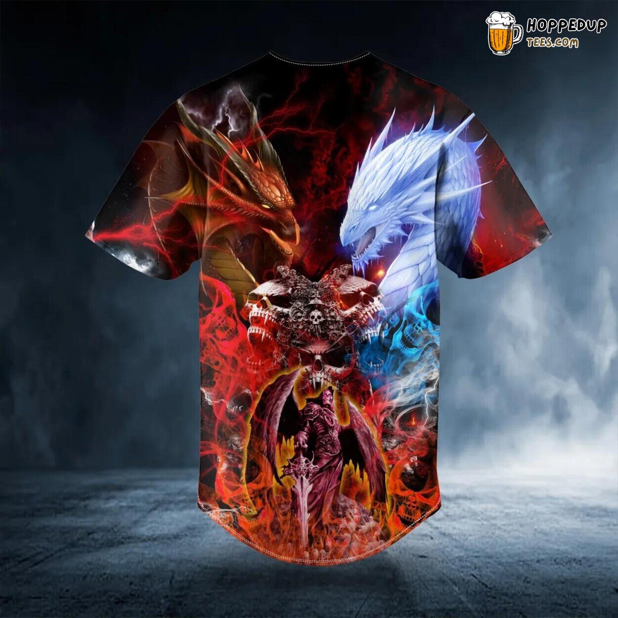 Fire Ice Dragon Skull Baseball Jersey Viking 3D Tees Unique Design Wear Graphic