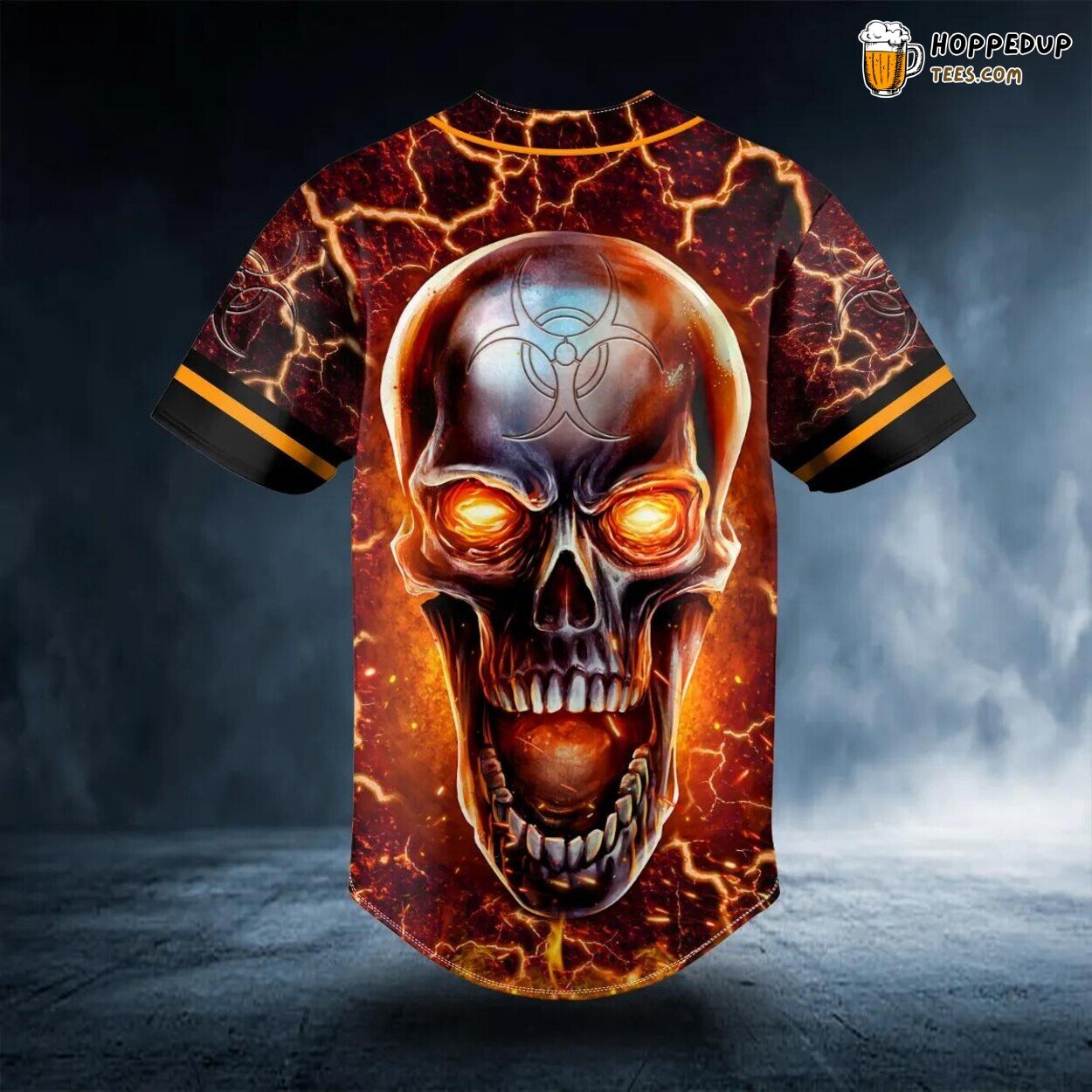 Fire Metallic Biohazard Skull Baseball Jersey Graphic Tees 3D Print Special