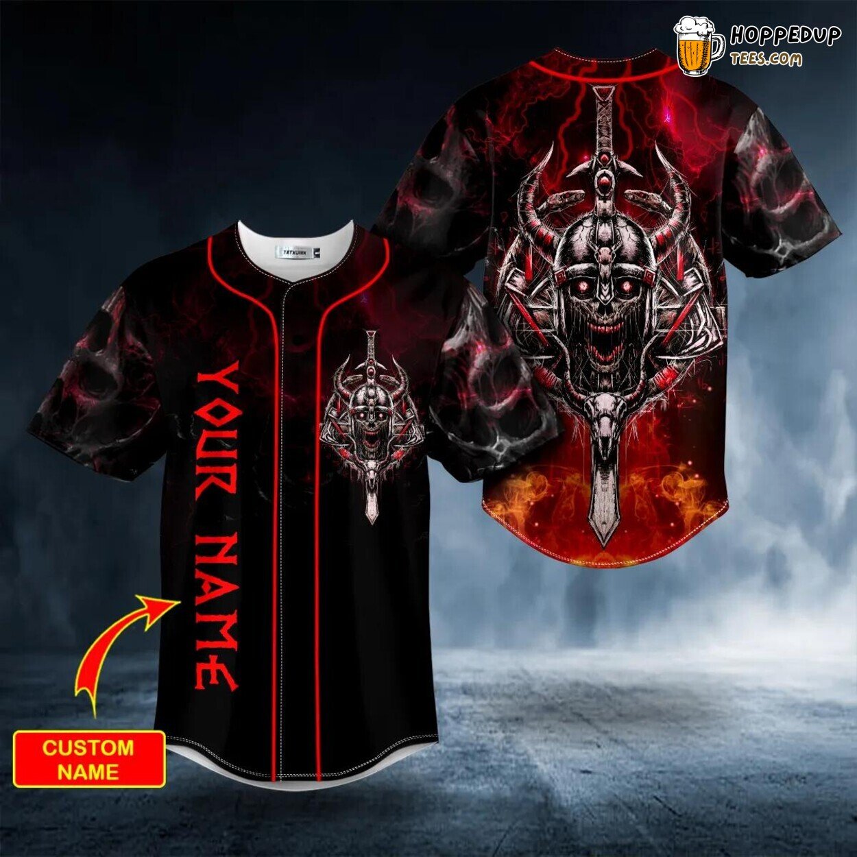 Fire Samurai Swords Skull Baseball Jersey Graphic Tees 3D Print Special