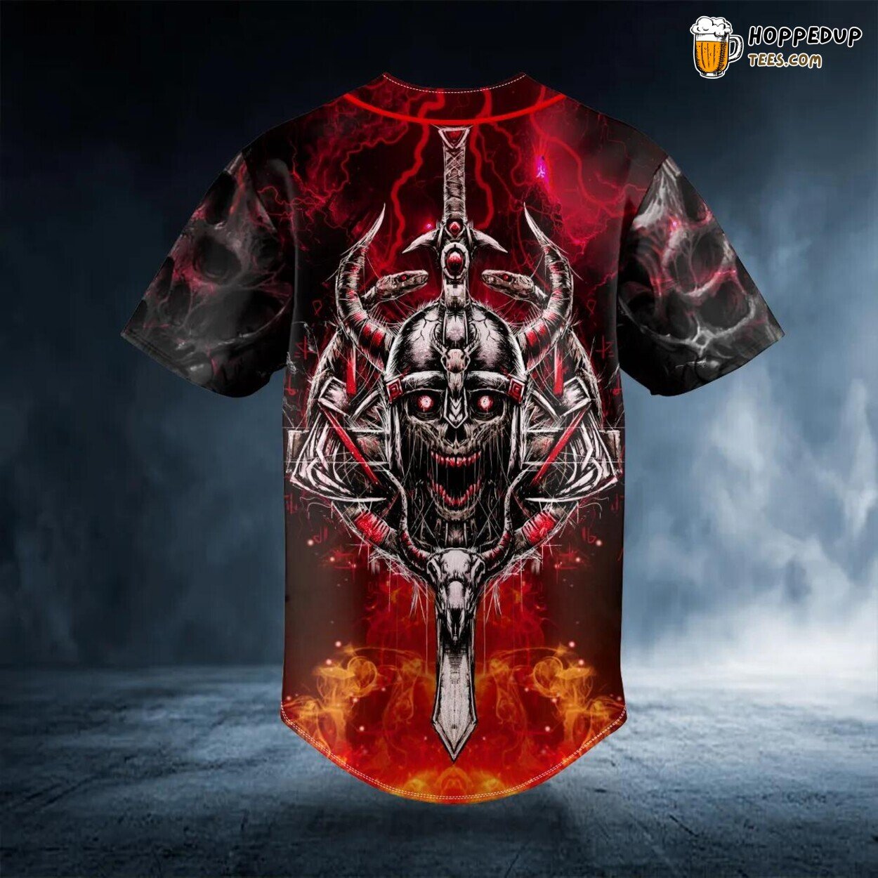 Fire Samurai Swords Skull Baseball Jersey Graphic Tees 3D Print Special