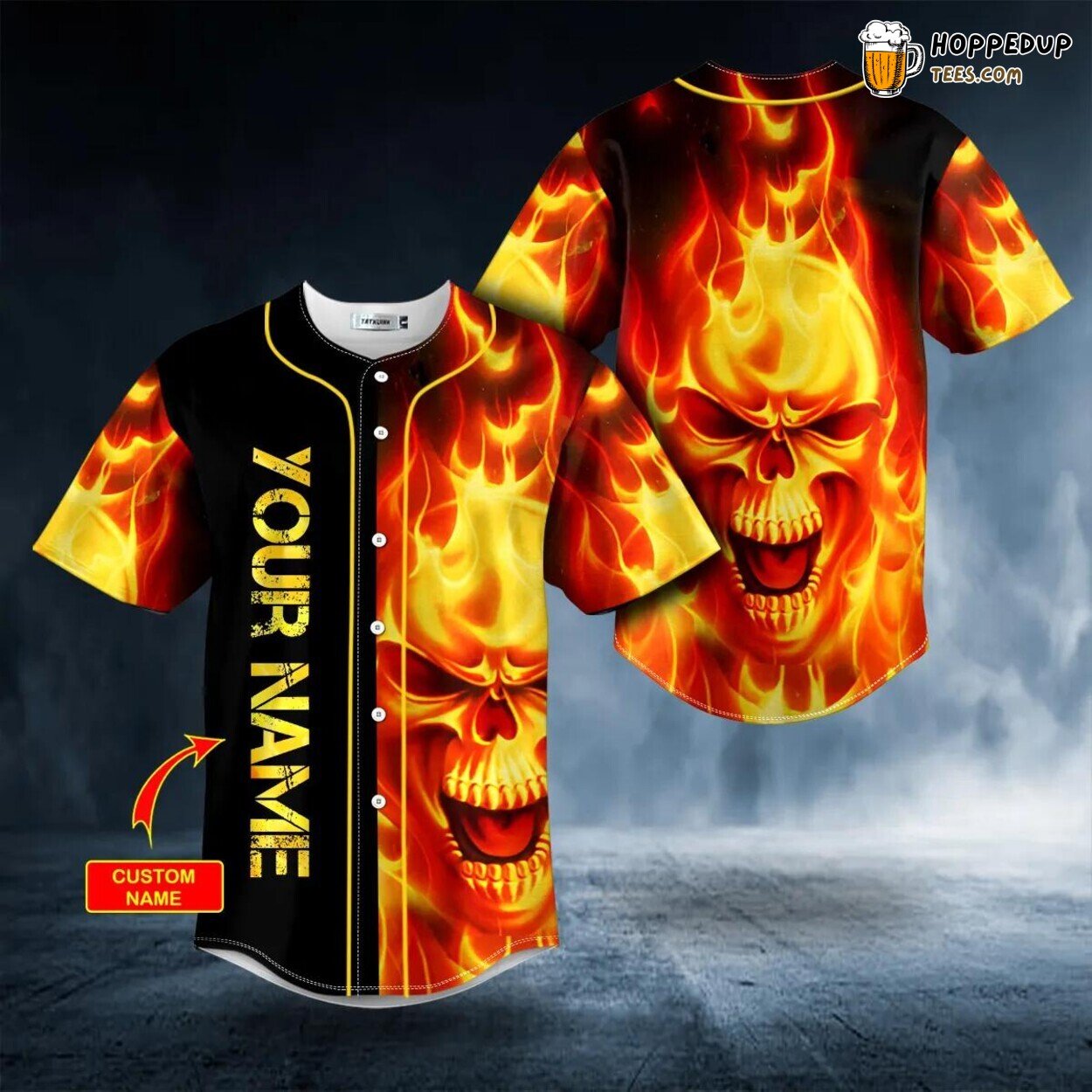 Fire Skull Baseball Jersey Viking 3D Tees Unique Design Wear Graphic Print
