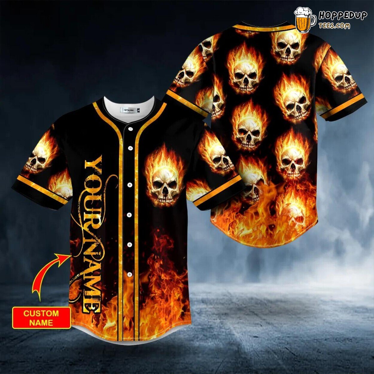 Fire Skull Pile Design Baseball Jersey Graphic Tees 3D Print Special Edition