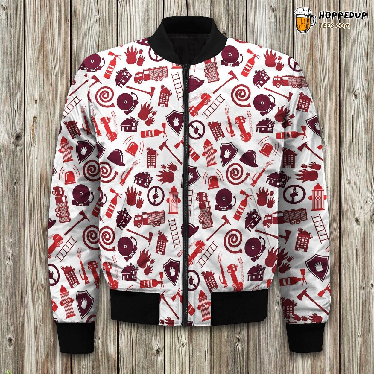 Fire Truck And Relate Icon Seamless On Light Background Bomber Jacket