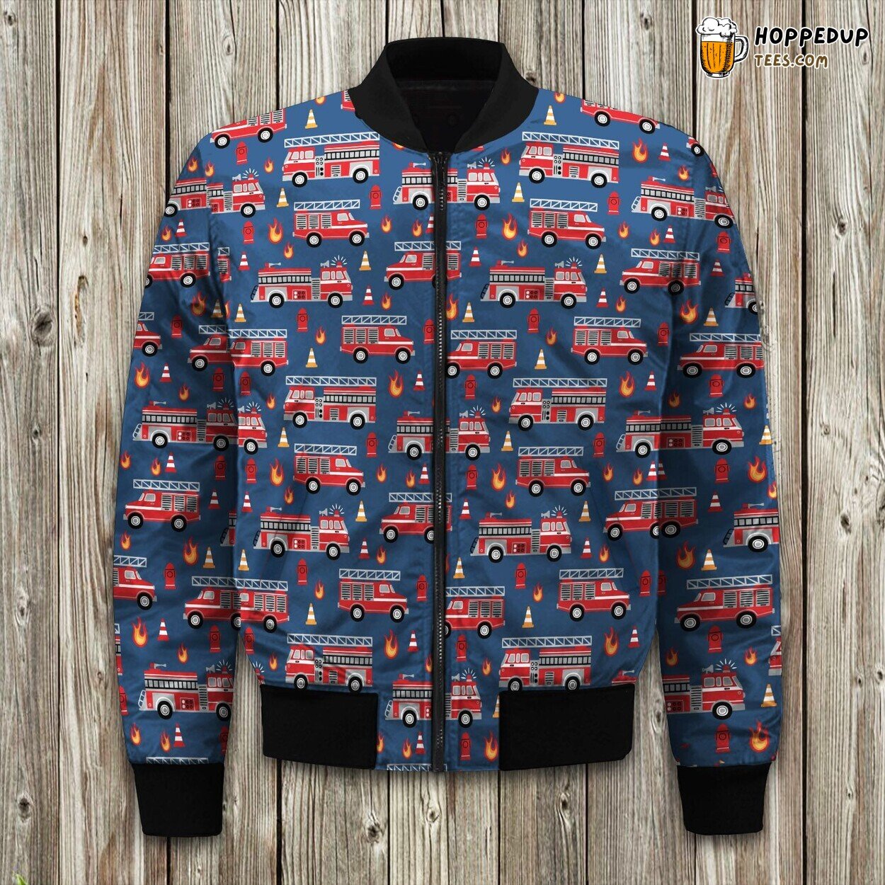 Fire Truck With Little Fire Seamless Texture Bomber Jacket