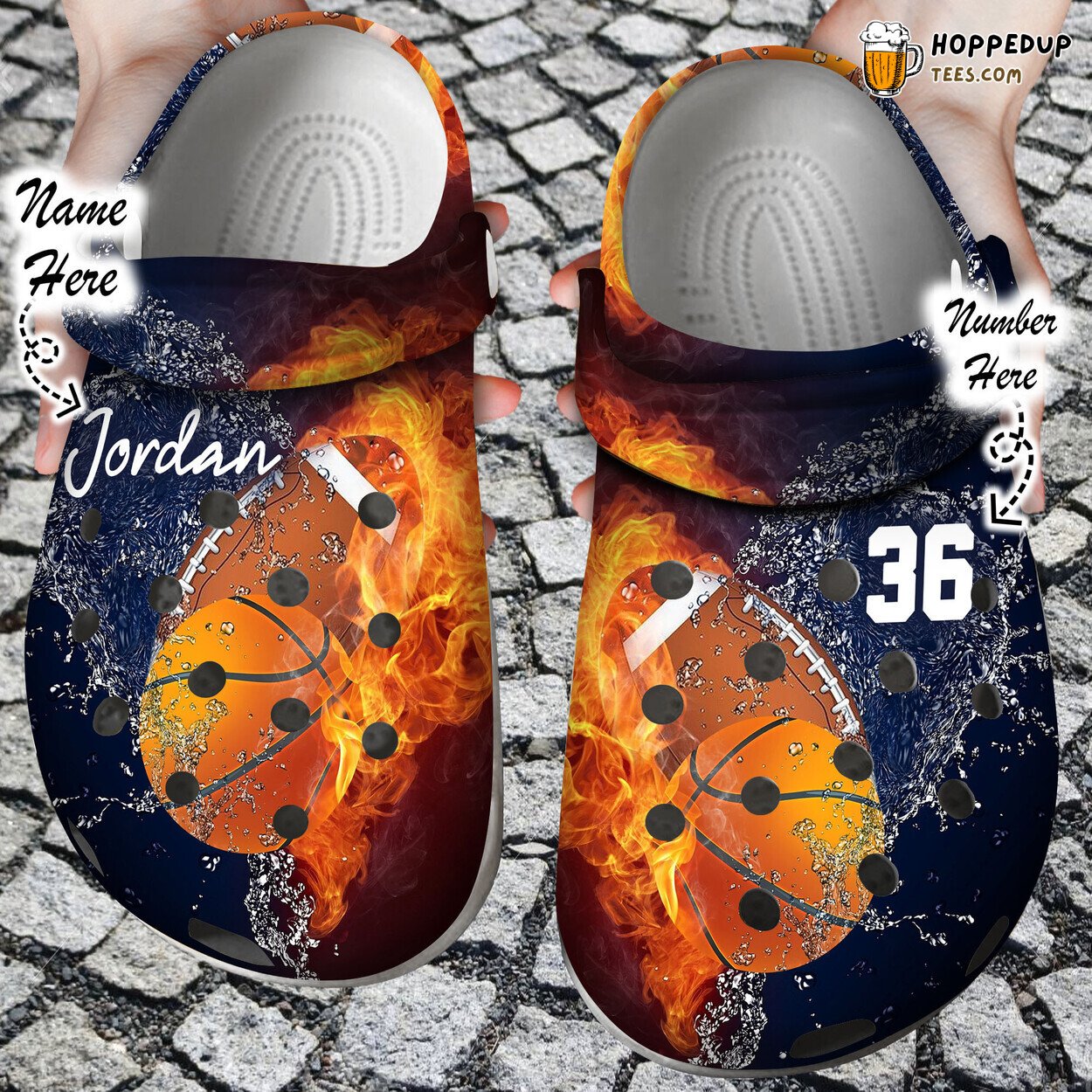 Fire Water Football Basketball Custom Personalized Clog Shoes