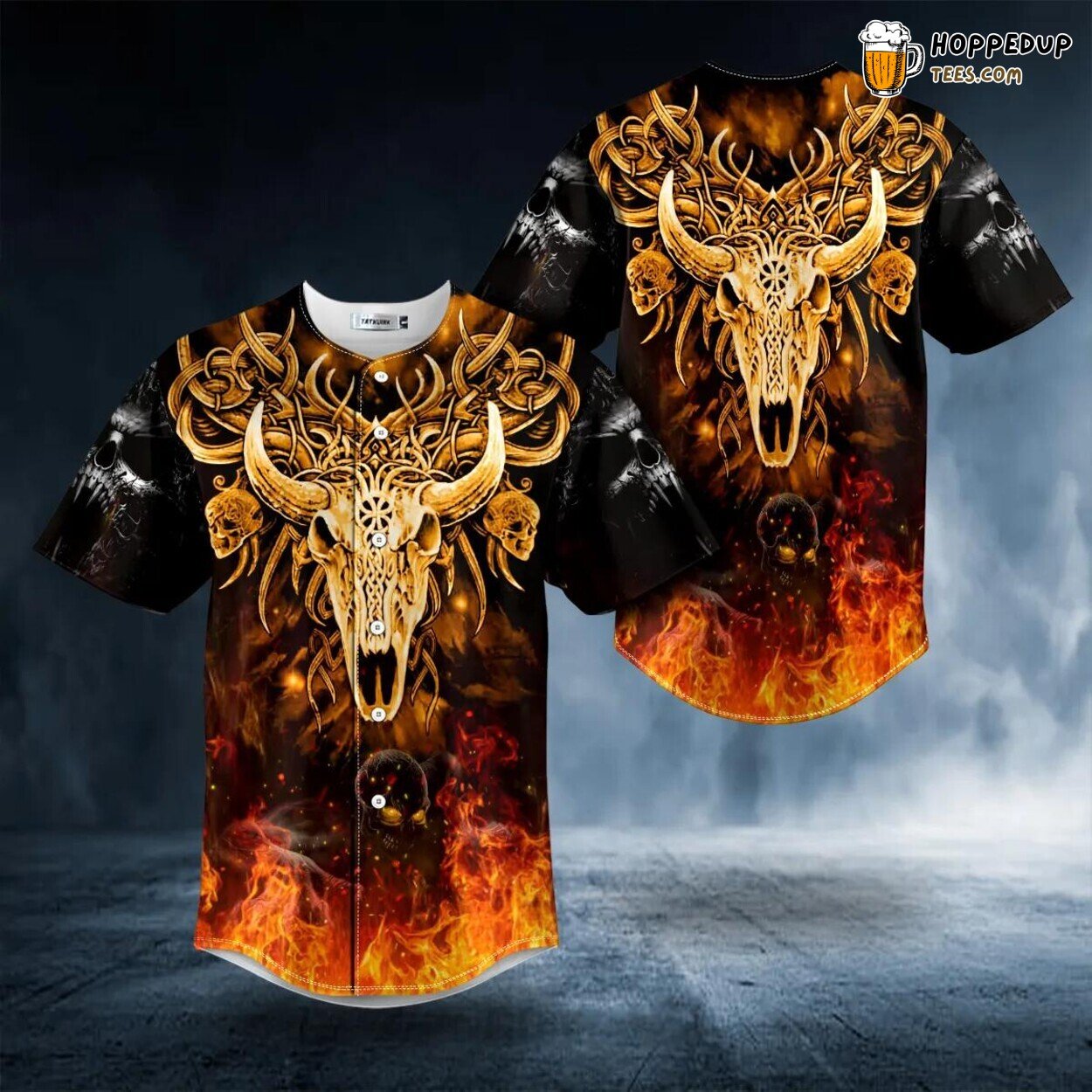 Fire Zombie Monster Skull Baphomet Authentic Baseball Jersey Design