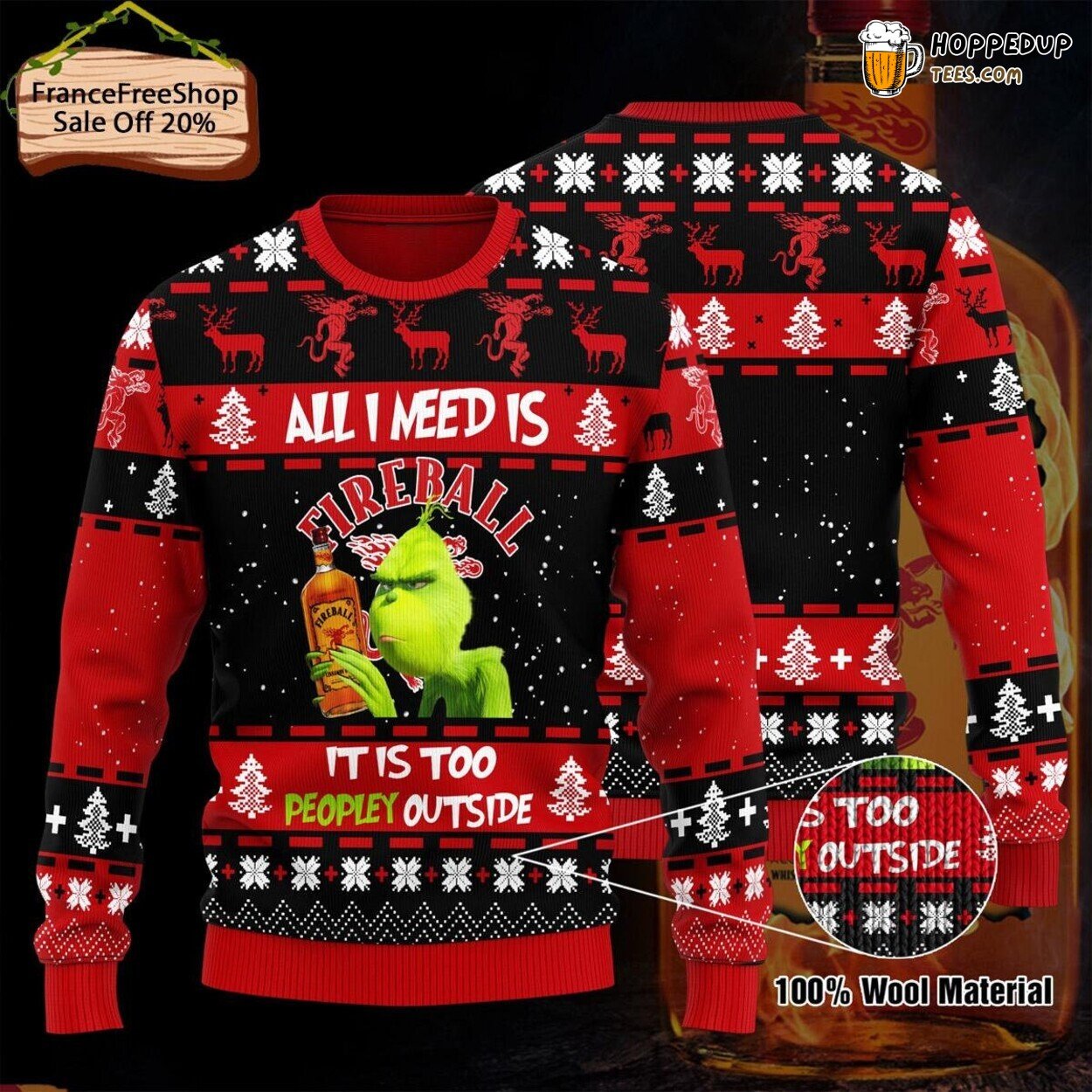 Fireball Ugly Christmas Sweater Men Festive Winter Whiskey Theme