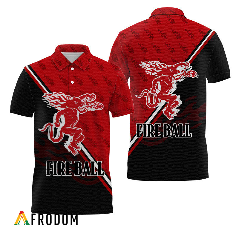 Fireball Whisky Black And Red Diagonal Polo Shirt HU
