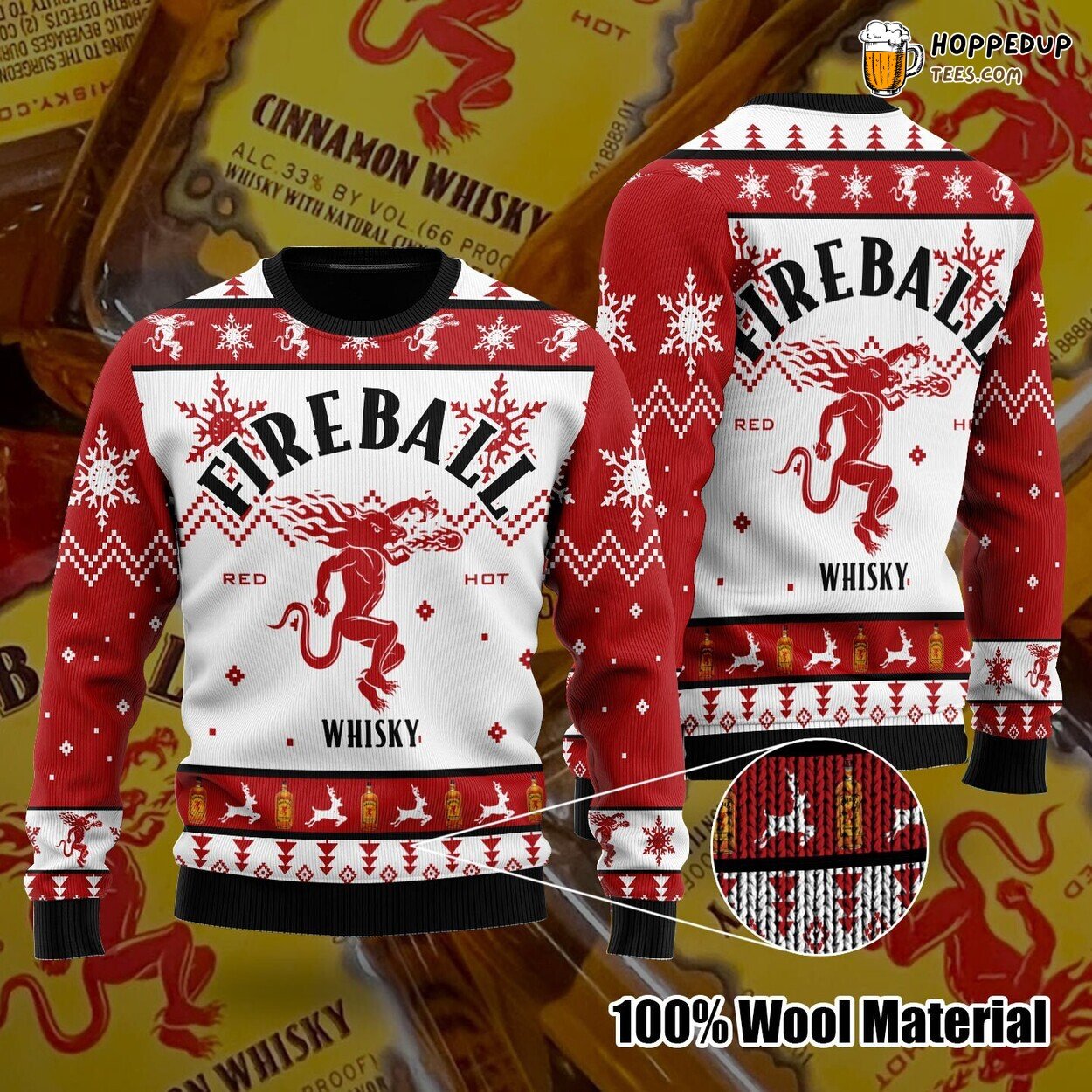 Fireball Whisky Festive Christmas Sweater Cinnamon Ugly Holiday Design