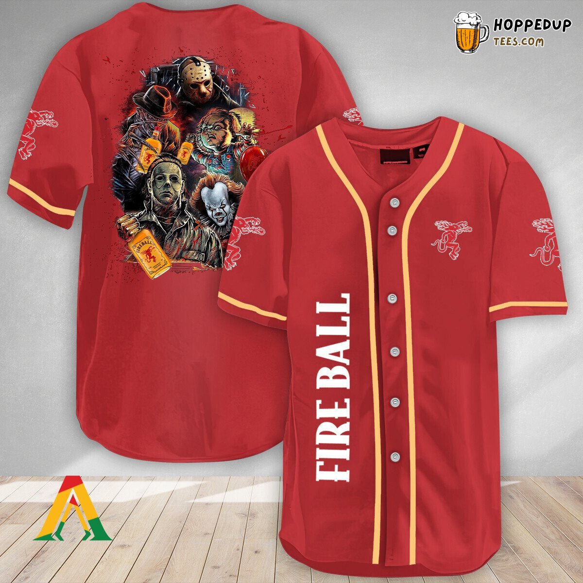 Fireball Whisky Halloween Horror Characters Distinct Baseball Jersey Wear