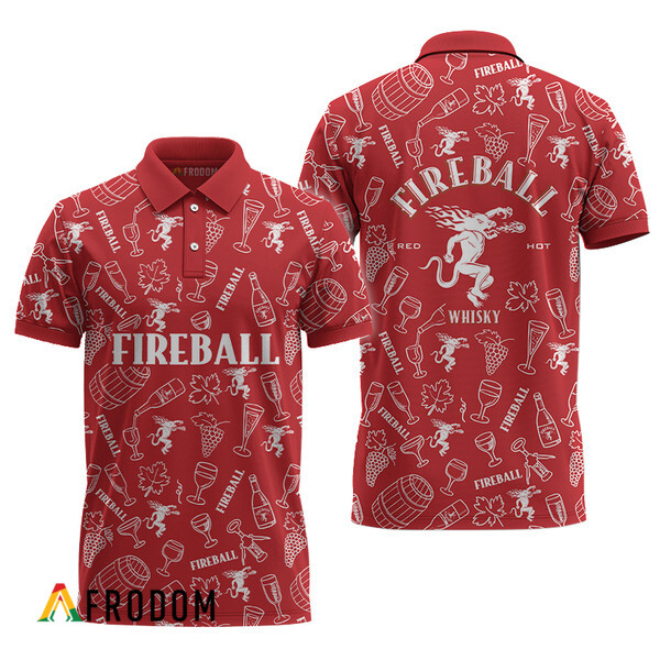 Fireball Whisky Red Doodle Art Polo Shirt HU