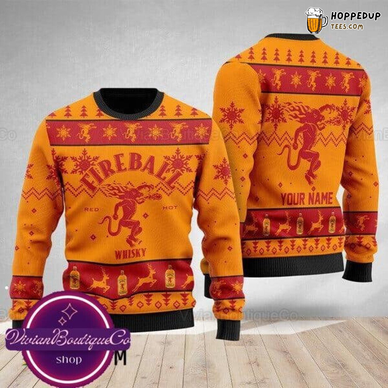 Fireball Whisky Themed Christmas Ugly Sweater Personalized Unique Gift