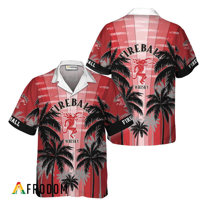 Fireball Whisky Tropical Coconut Palms Hawaiian Shirt HU