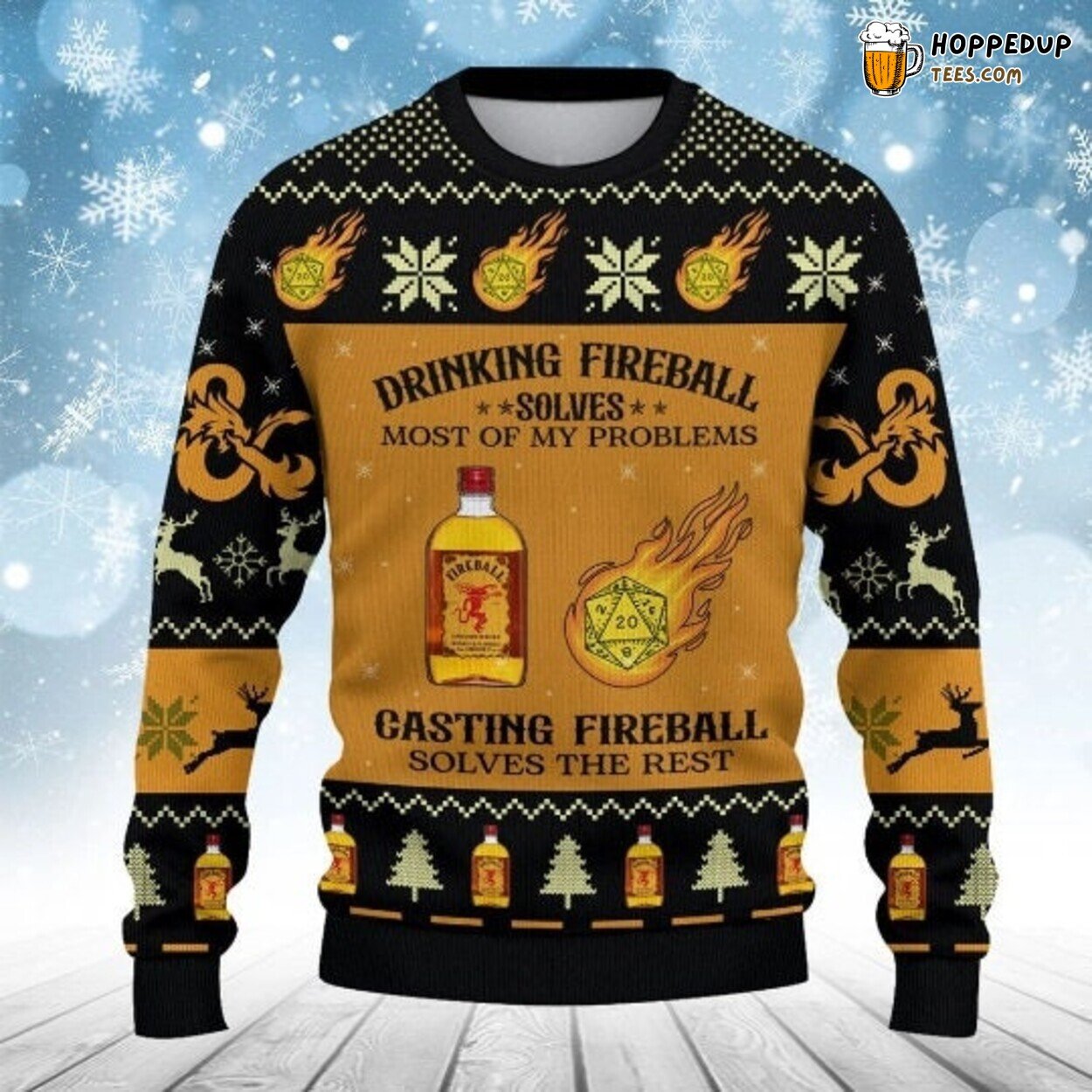Fireball Whisky Ugly Christmas Sweater Cinnamon Festive Design