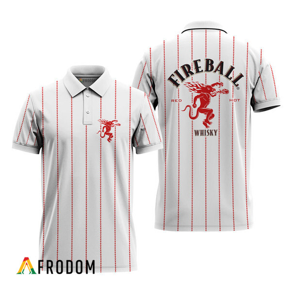 Fireball Whisky White Stripe Pattern Polo Shirt HU