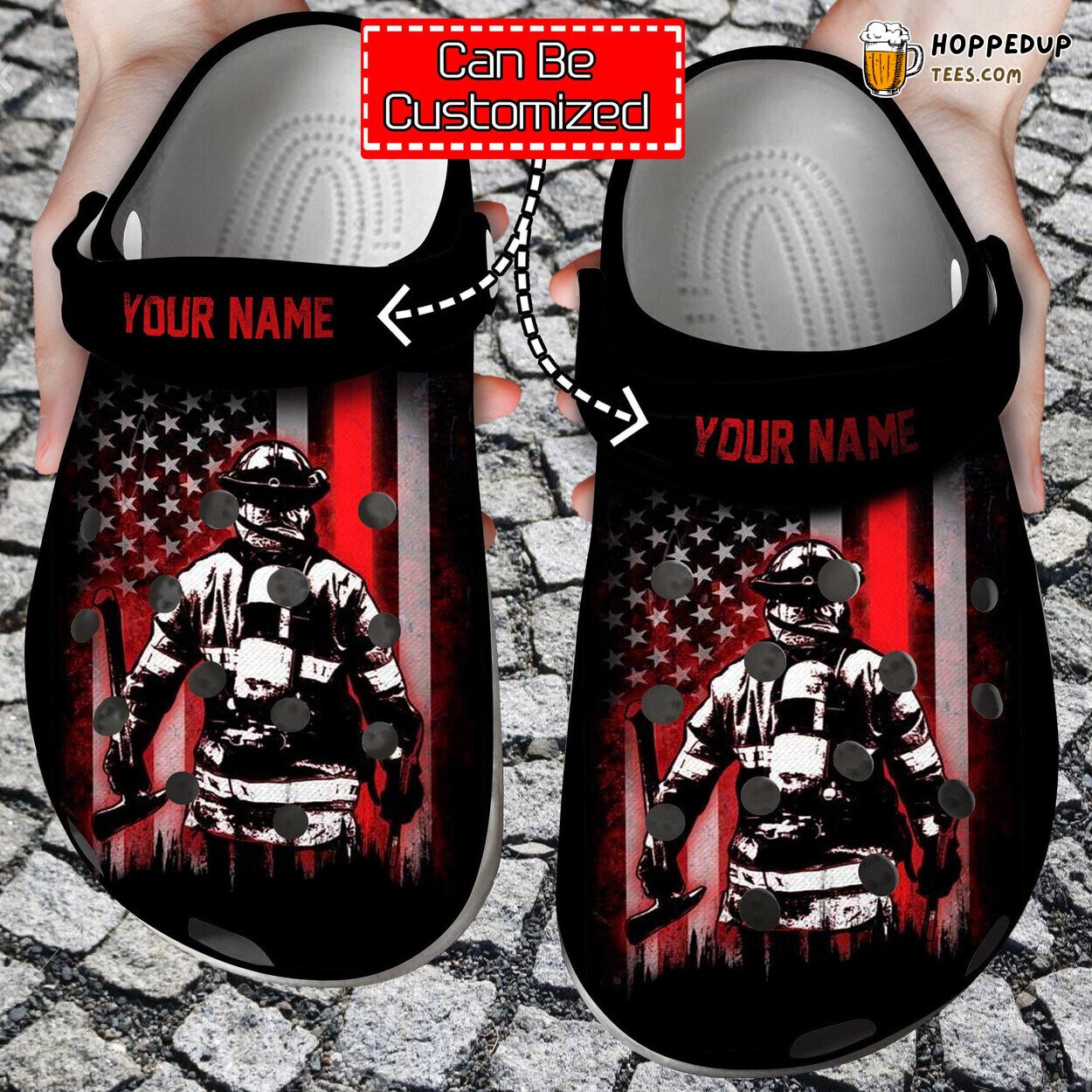 Firefighter American Flag Theme Comfortable Clogs Patriotic Design Shoes