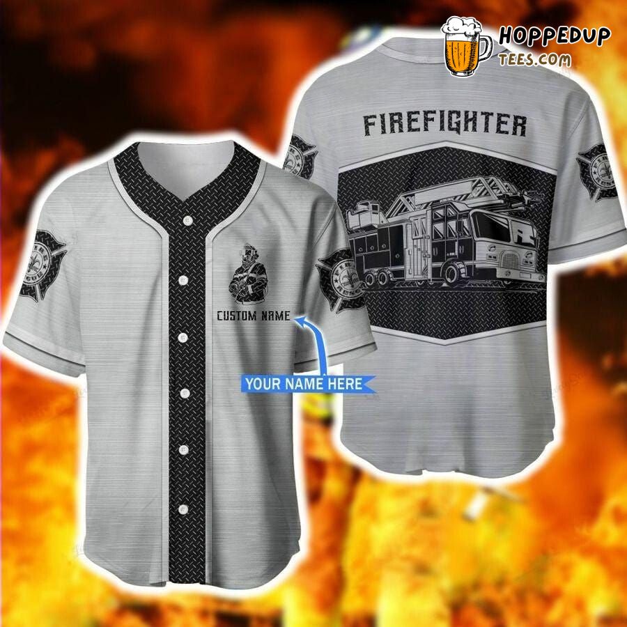 Firefighter Themed Baseball Jersey Metal Personalized Unique Design Look