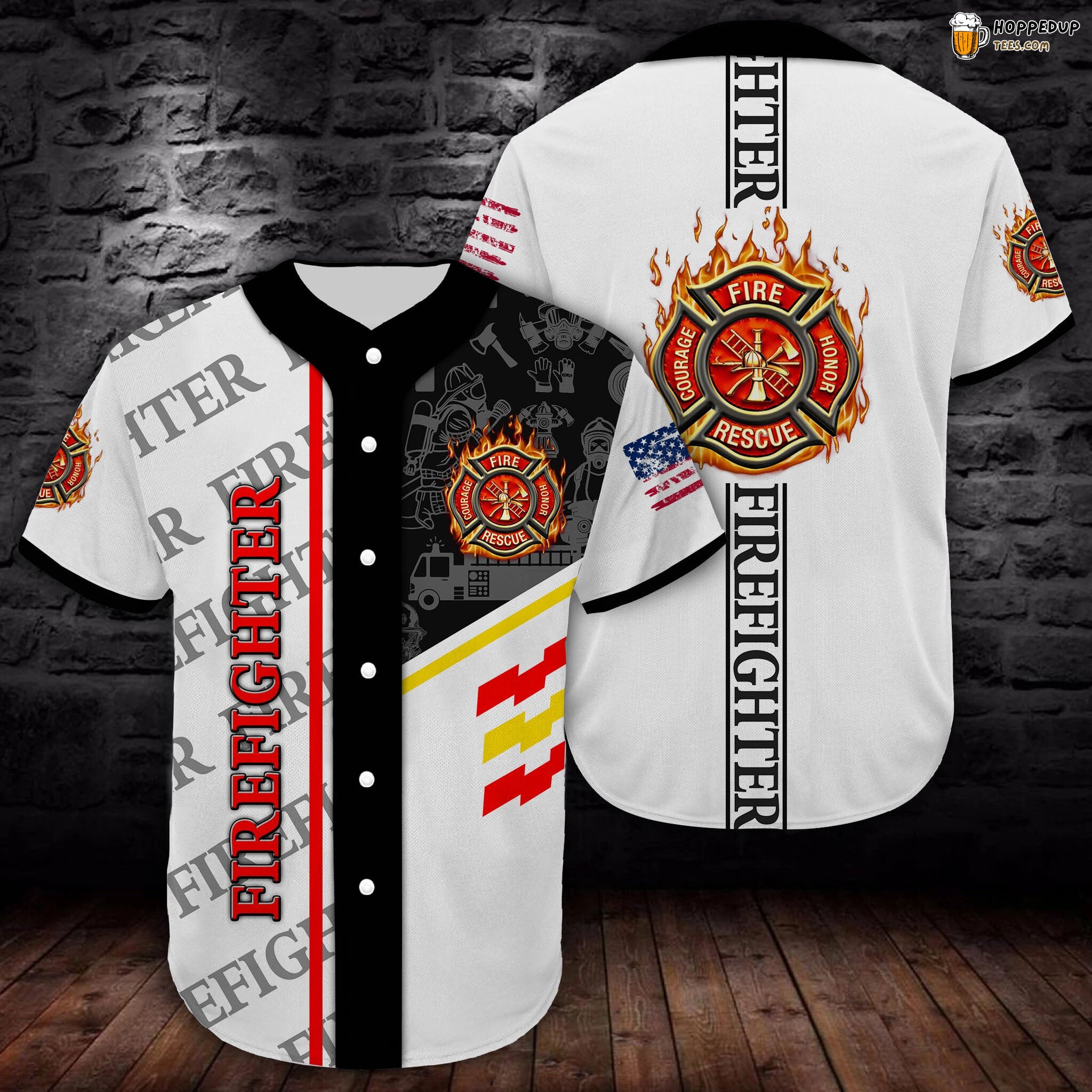 Firefighter Valor Insignia 3D Impact Baseball Tee Jersey Shirt Printed