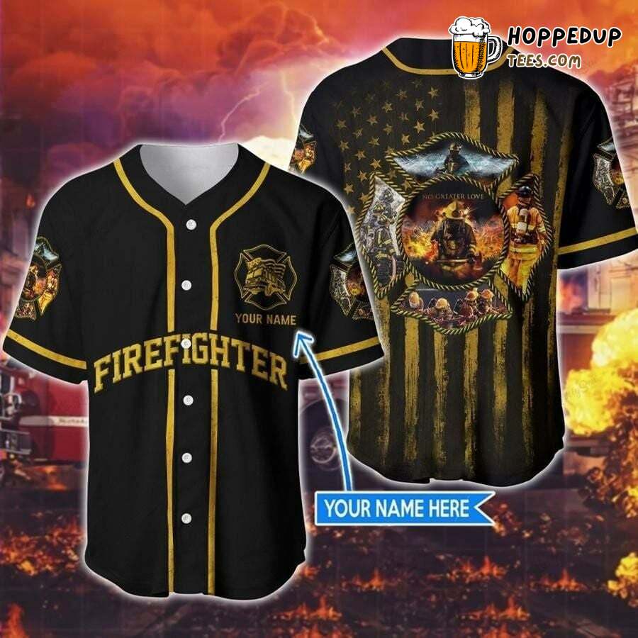 Firefighter Yellow Flag Themed Baseball Jersey Personalized Unique Design