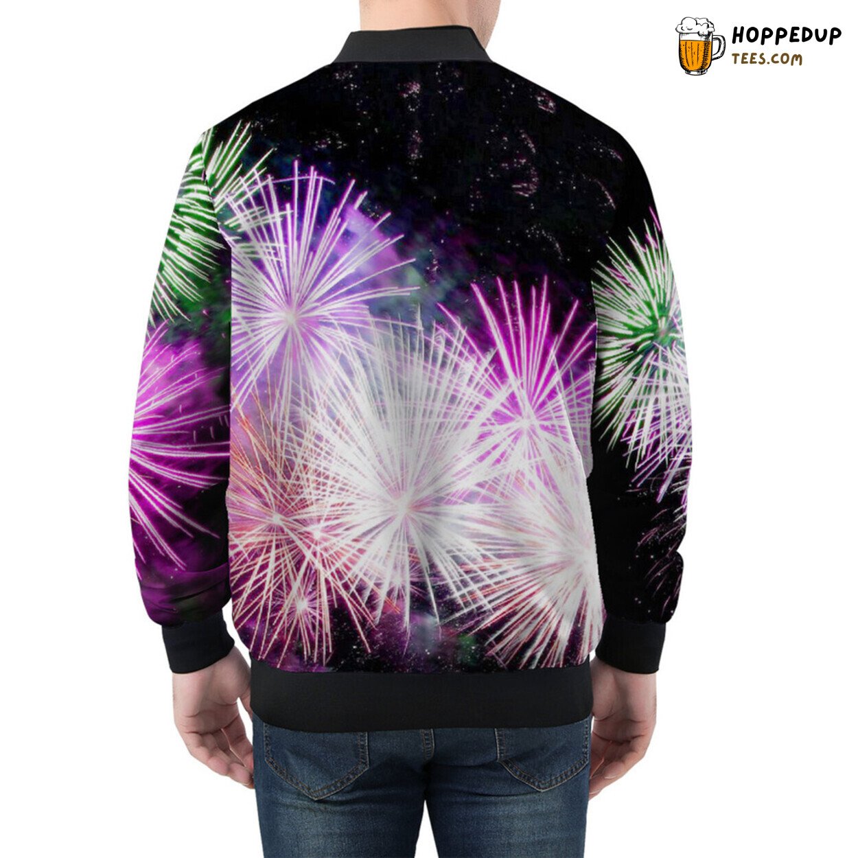 Firework Explosions Light Up Men’s Bomber Jacket Design Canvas