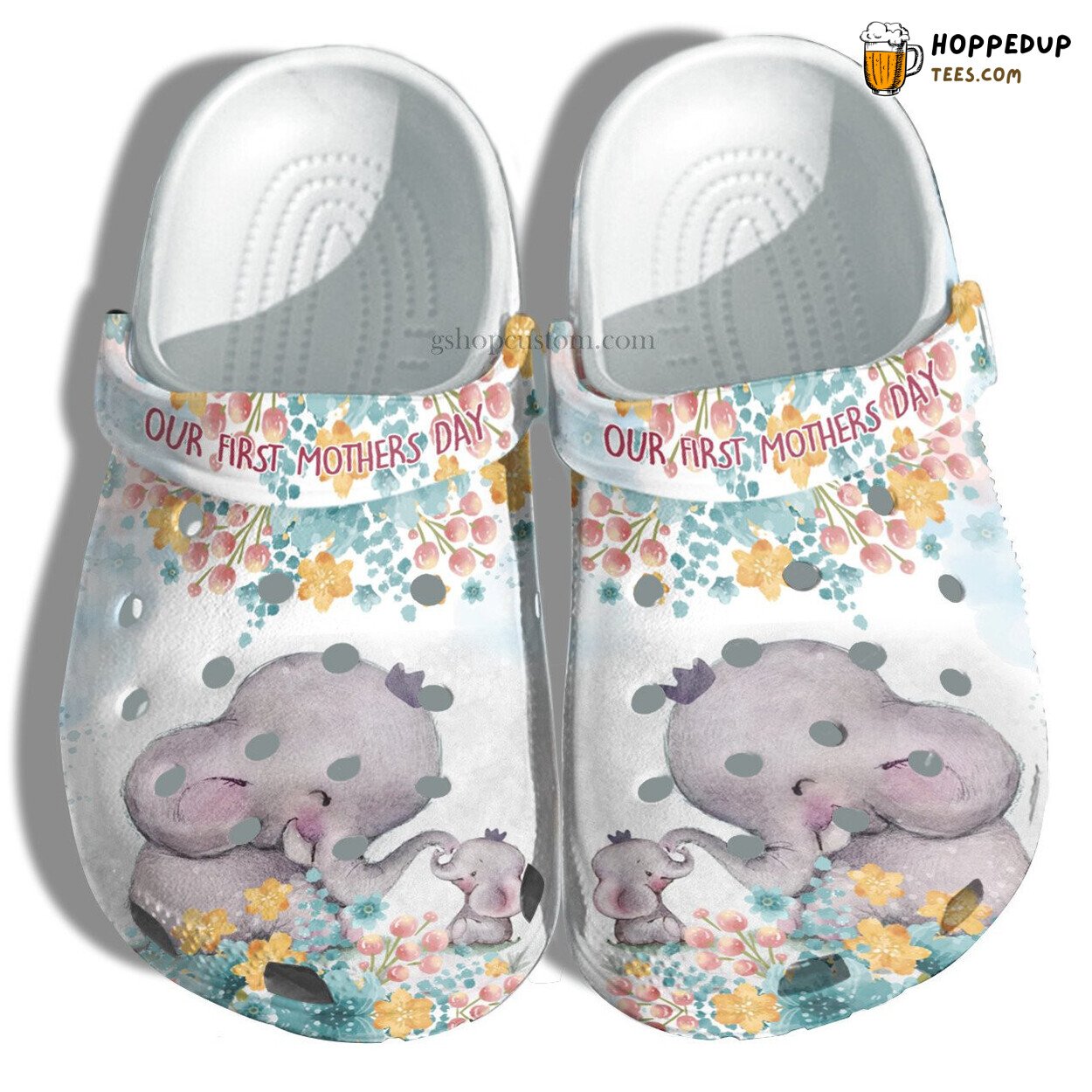 First Mother’s Day Elephant Mom Baby Flower Themed Clogs