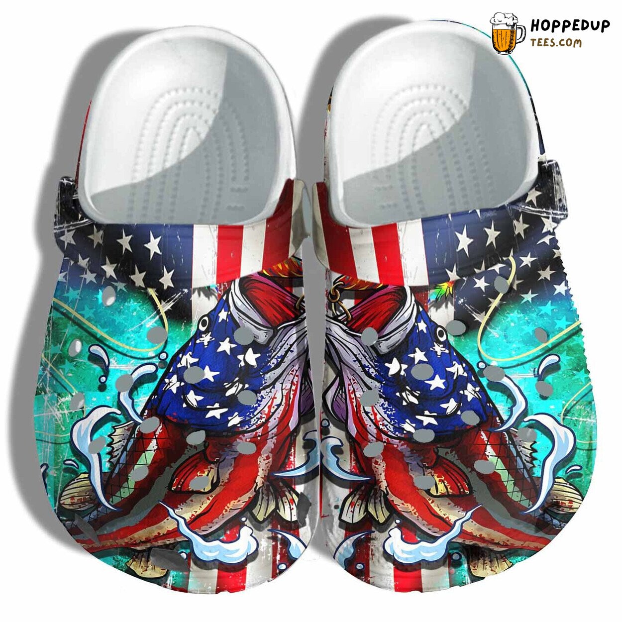 Fishing America Flag Croc Shoes Men Ocean 4th July Sea Camping Gift