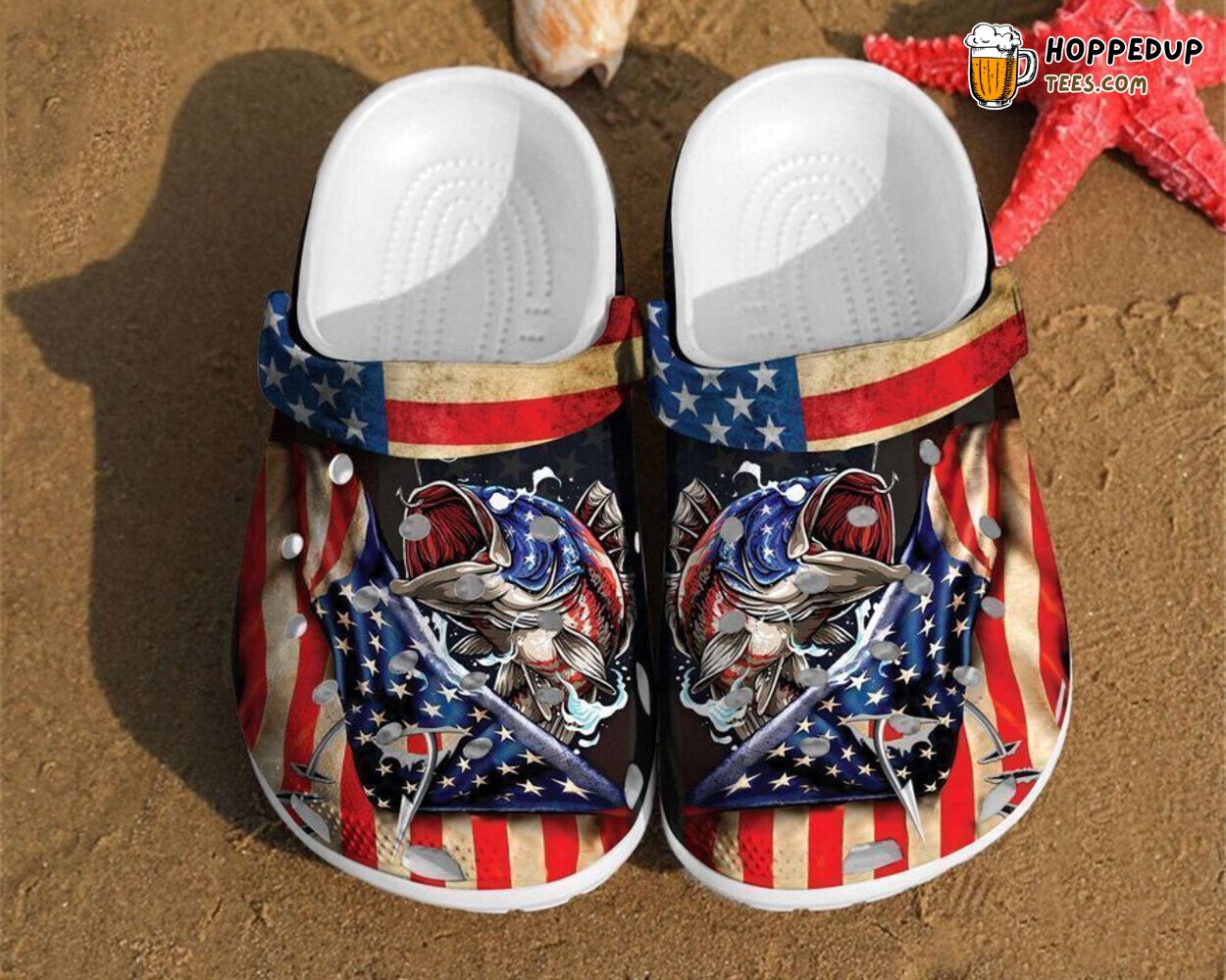 Fishing America Flag Independence US Day Gift 4th July Clogs