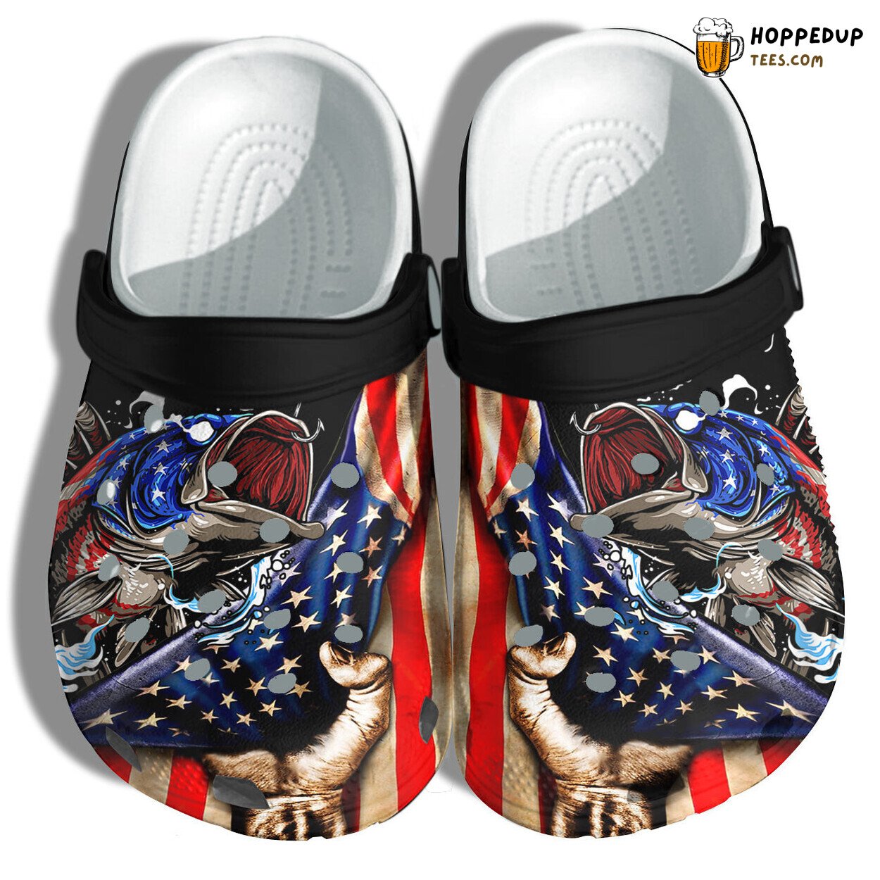 Fishing Hand Hold America Flag Women Fish Cry 4th July Shoes