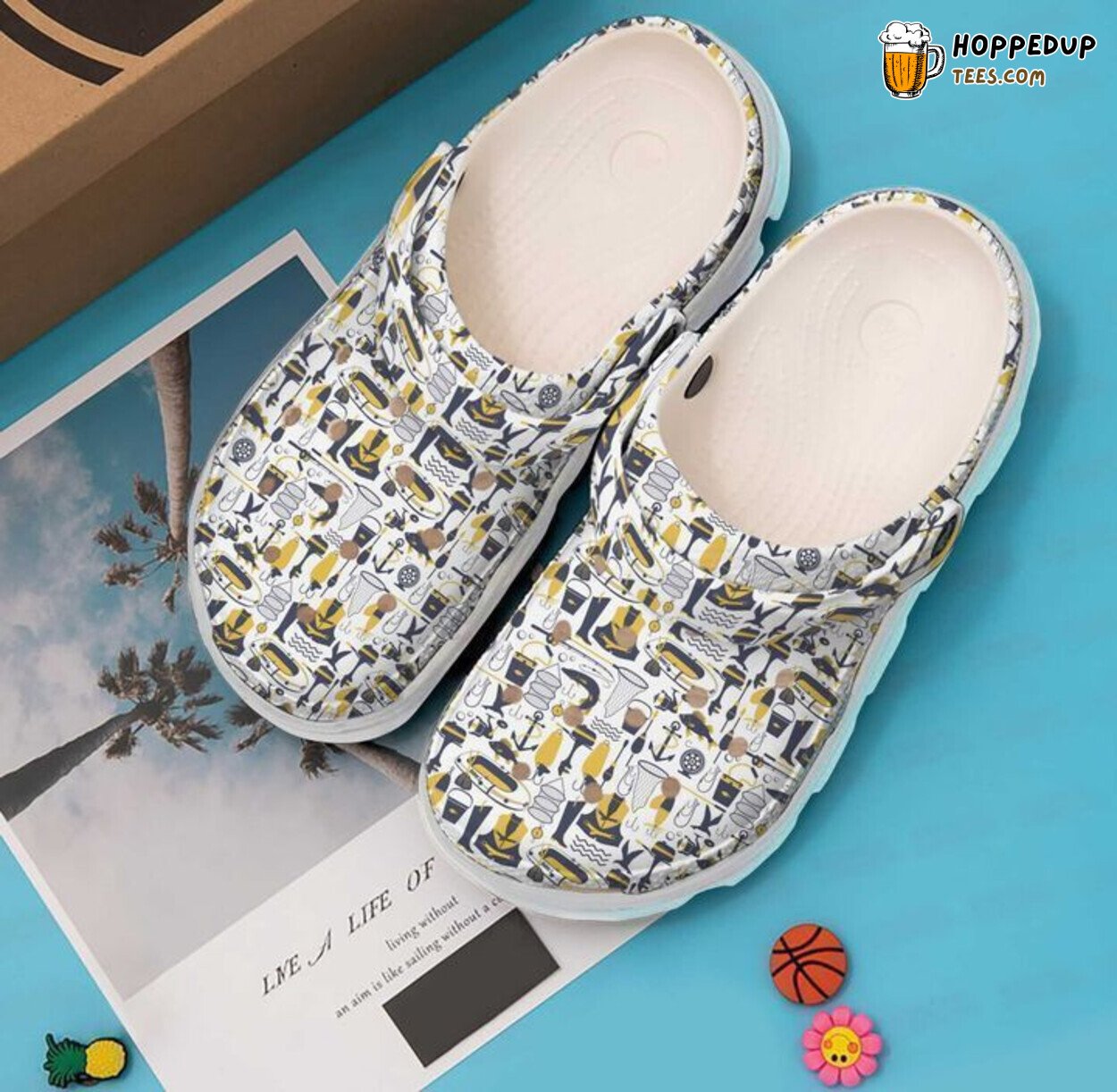 Fishing Pattern Classic Themed Comfortable Unique Design Clog Shoes
