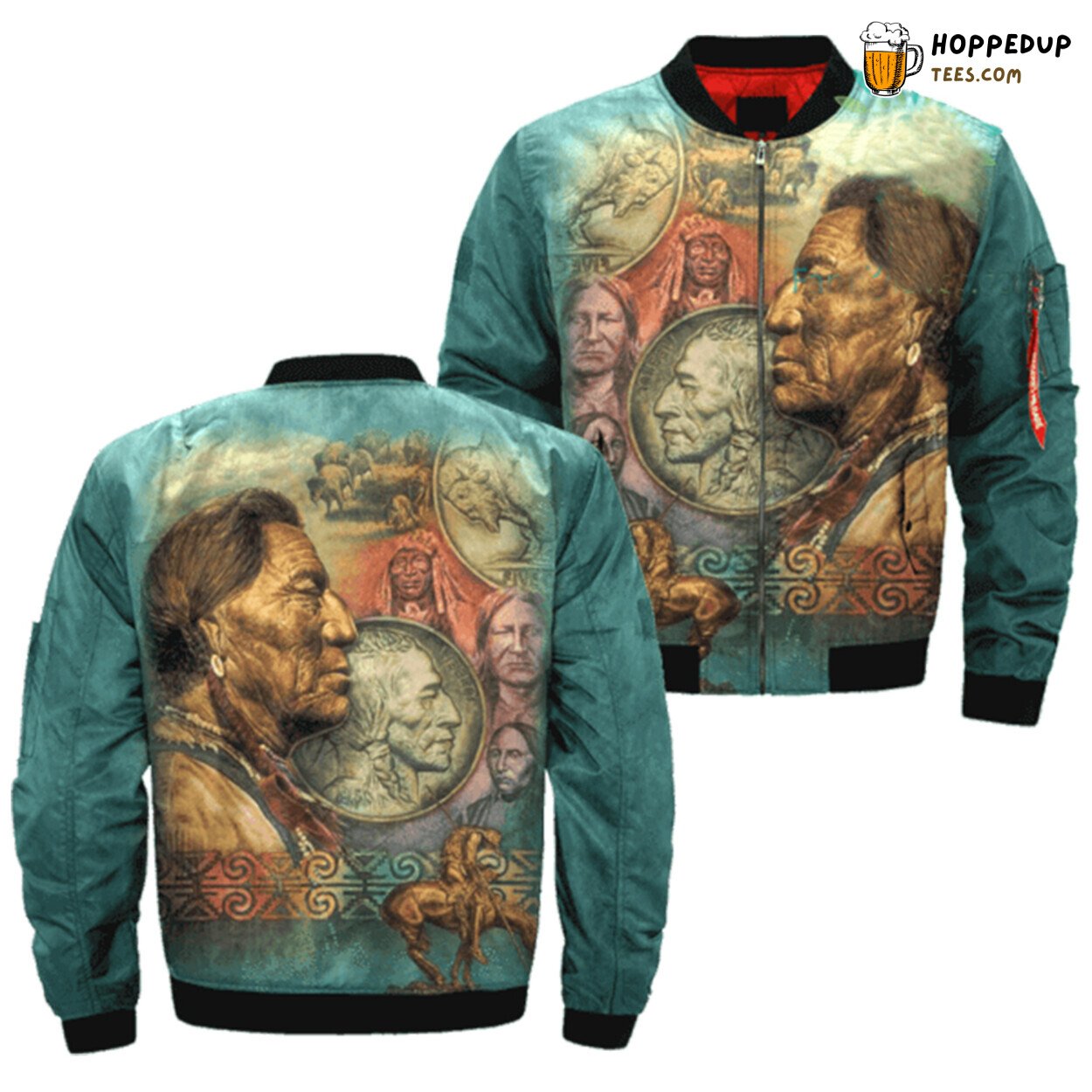 Five Cent Peace Native Art Depiction Bomber Jacket Unique Design