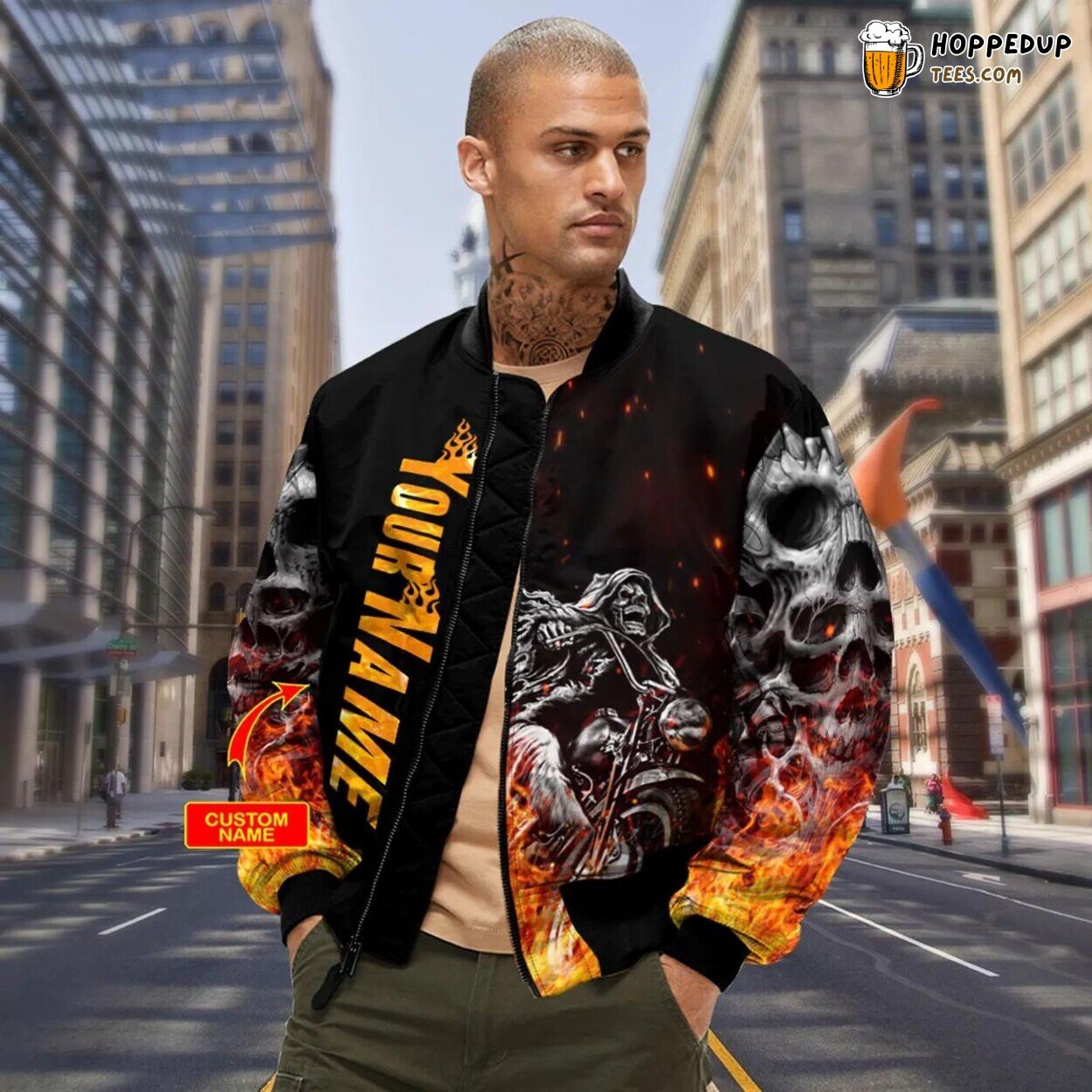 Five Motorcycle Rider Skull Squad Custom Bomber Jacket 3D Viking Print Tees