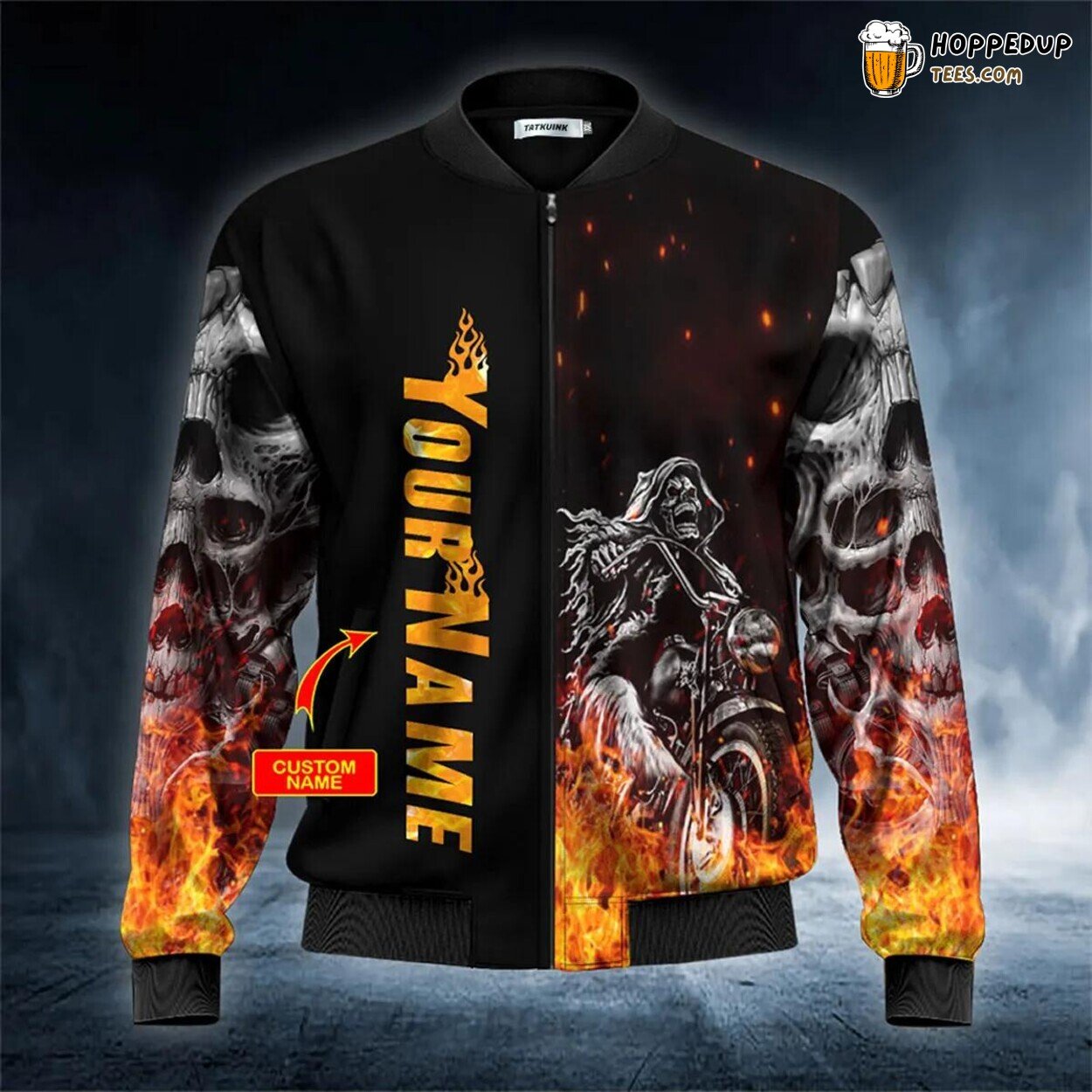 Five Motorcycle Rider Skull Squad Custom Bomber Jacket 3D Viking Print Tees