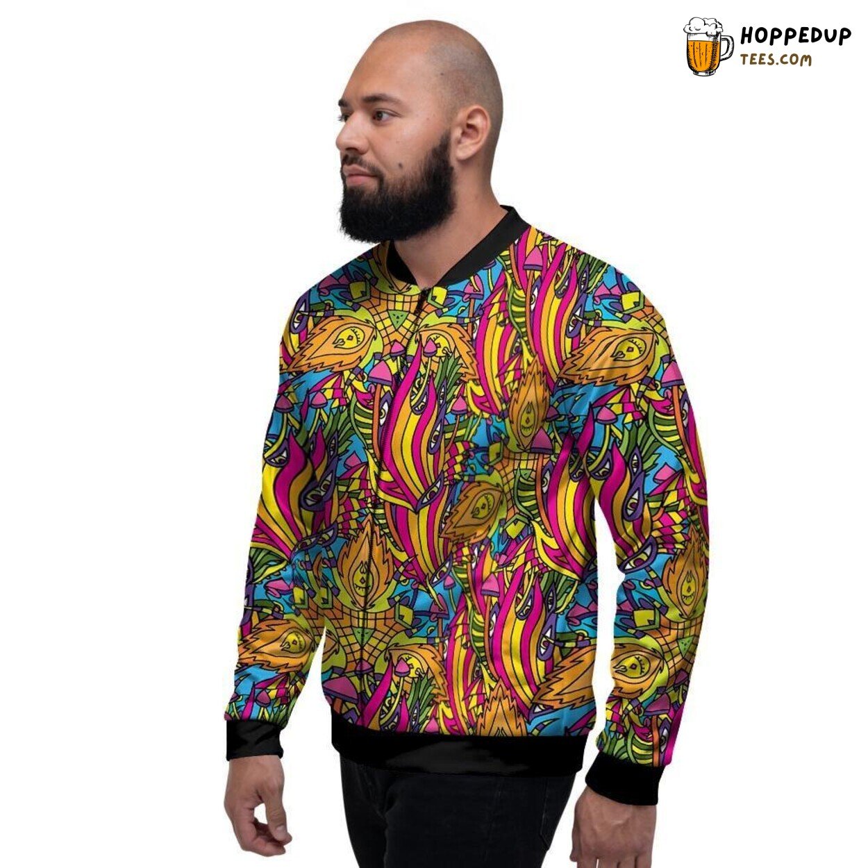 Flame Design Trippy Hippie Psychedelic Men’s Bomber Jacket Vibrant Swirl Look