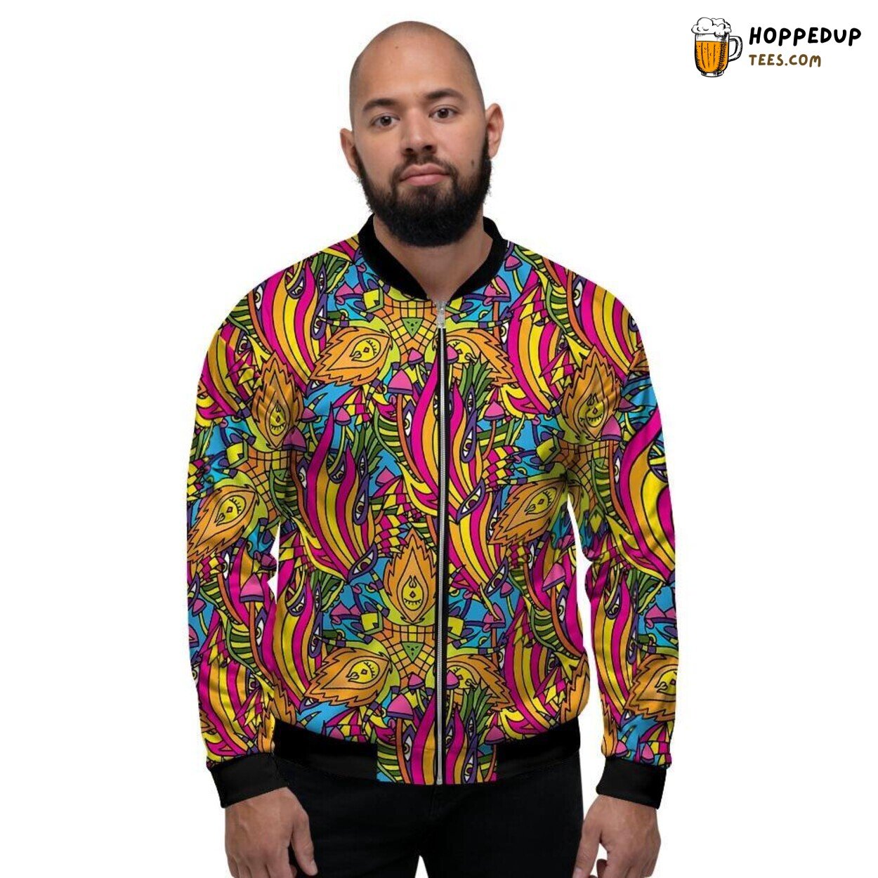 Flame Design Trippy Hippie Psychedelic Men’s Bomber Jacket Vibrant Swirl Look