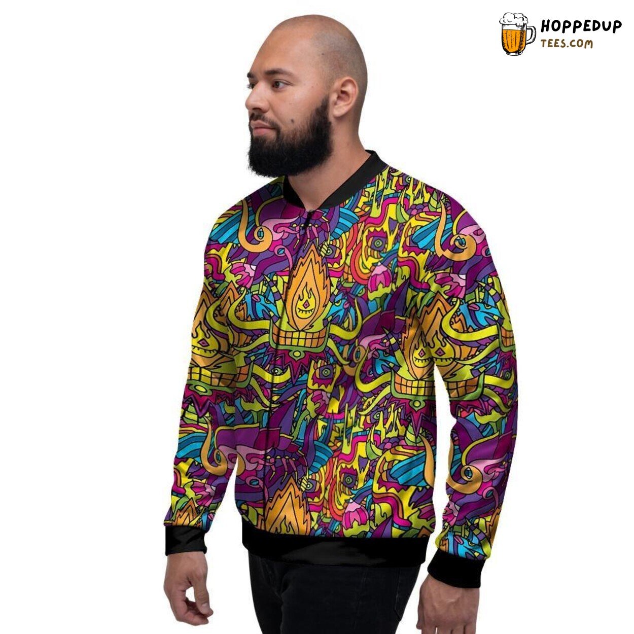 Flame Inspired Hippie Psychedelic Art Men’s Bomber Jacket Fiery Trippy Display