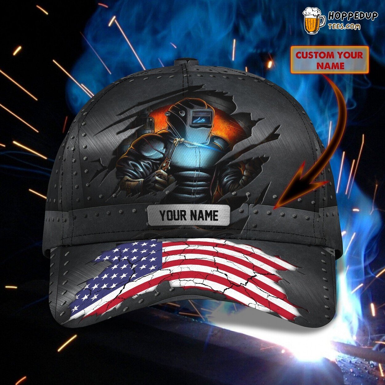 Flames and Metal 3D Classic Cap Proud Welder Personalized Name Edition