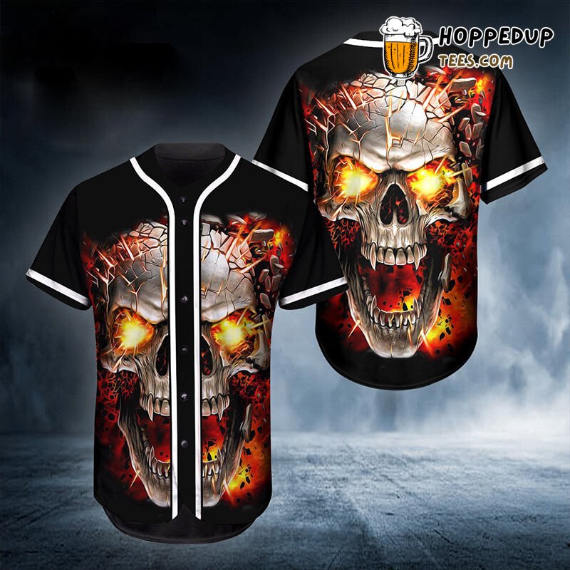 Flaming Fire Rock Skull 3D Print Baseball Jersey HotHeaded Art