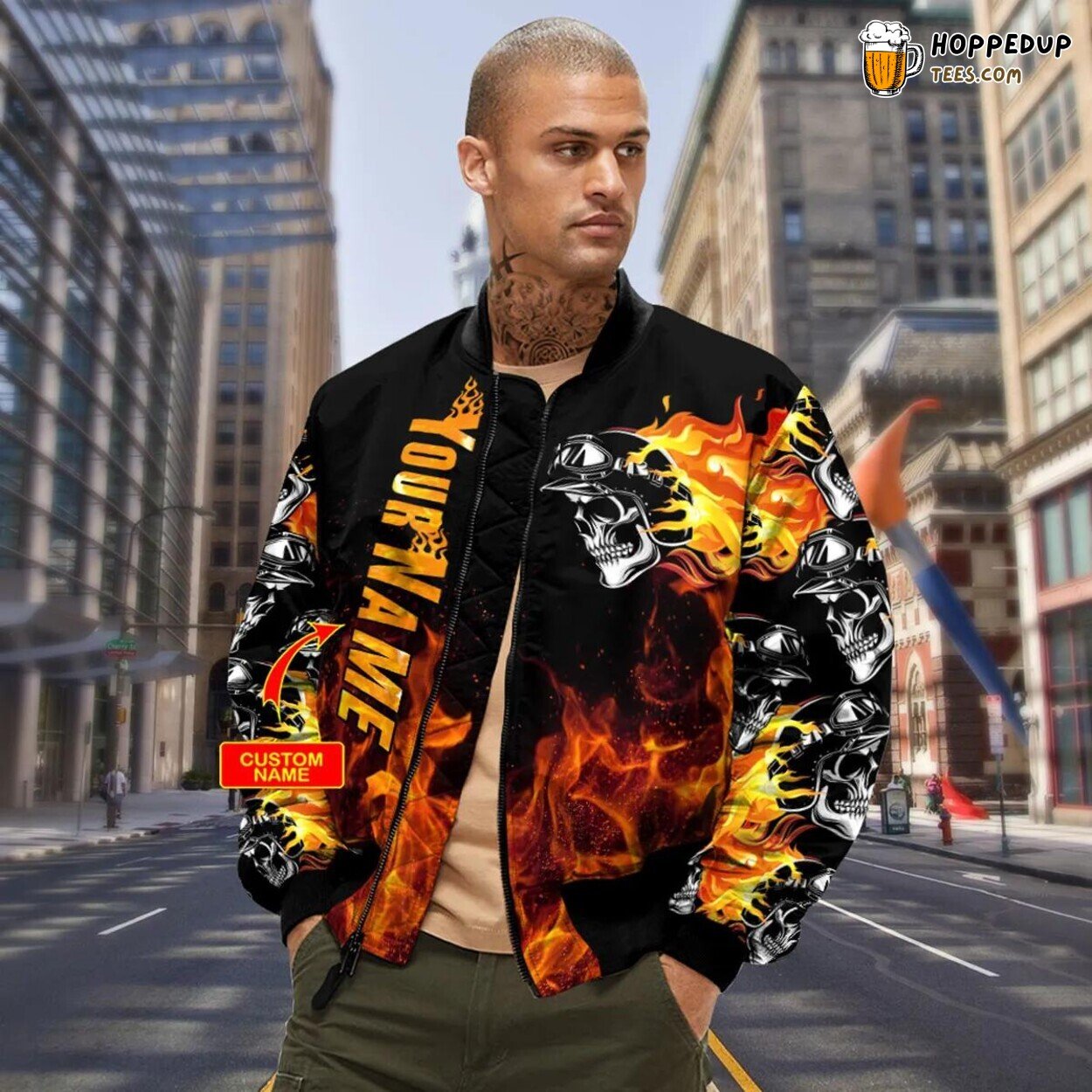 Flaming Skull Racer Custom Bomber Jacket 3D Print Viking Graphic Design Tees