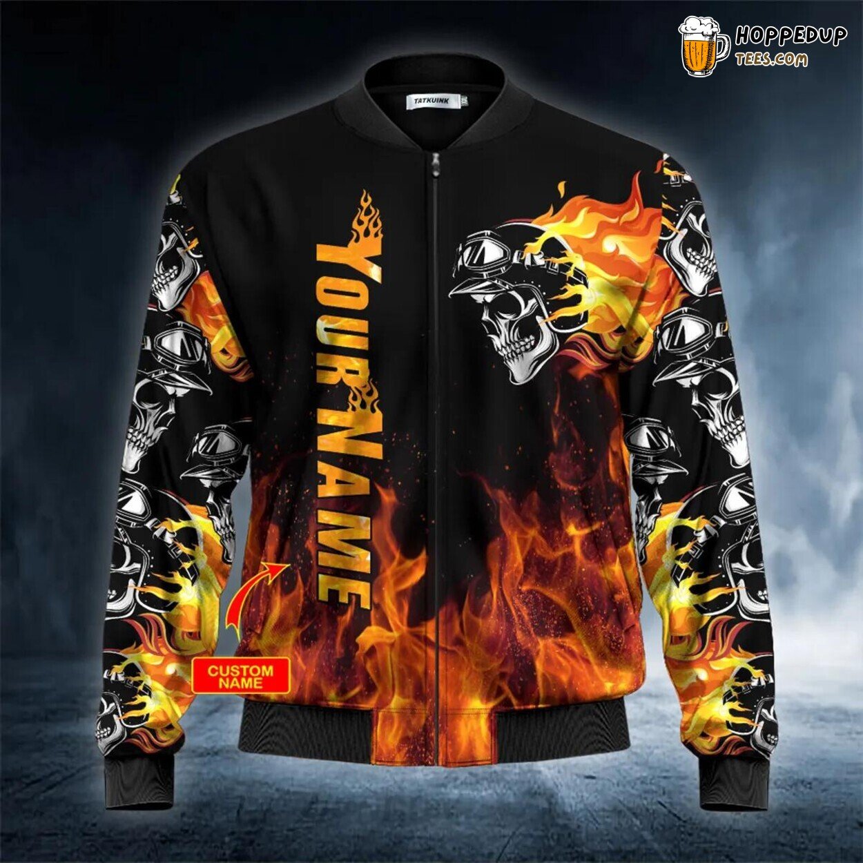 Flaming Skull Racer Custom Bomber Jacket 3D Print Viking Graphic Design Tees
