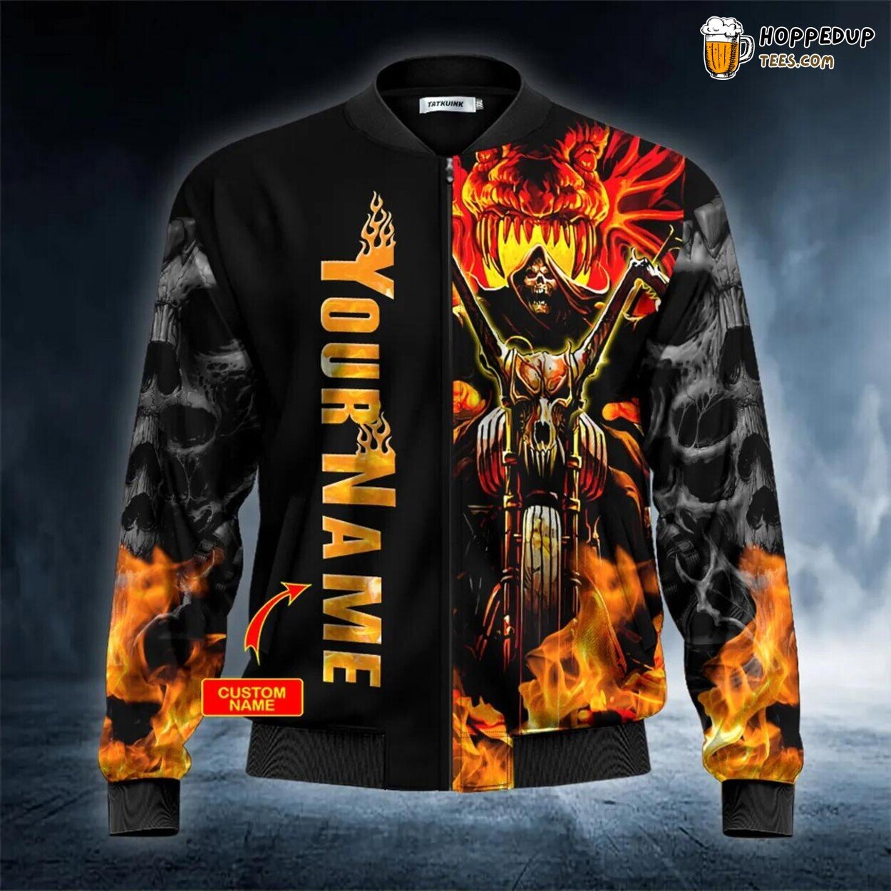 Flaming Skull Rider Unique Bomber Jacket 3D Viking Graphic Print Clothing