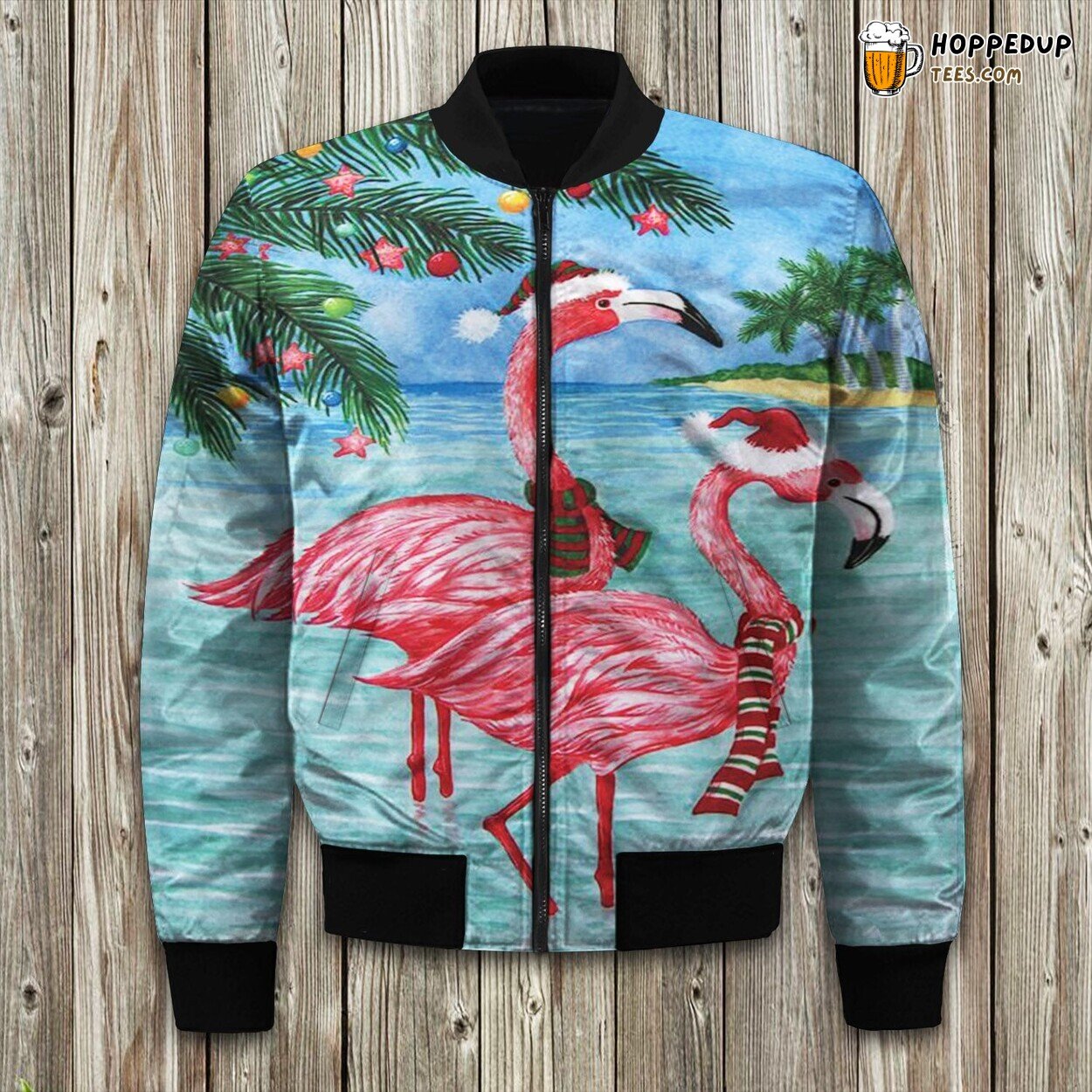 Flamingo Christmas Beach Bomber Jacket