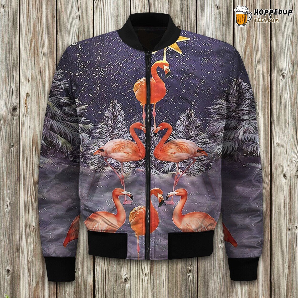 Flamingo Christmas Tree Bomber Jacket