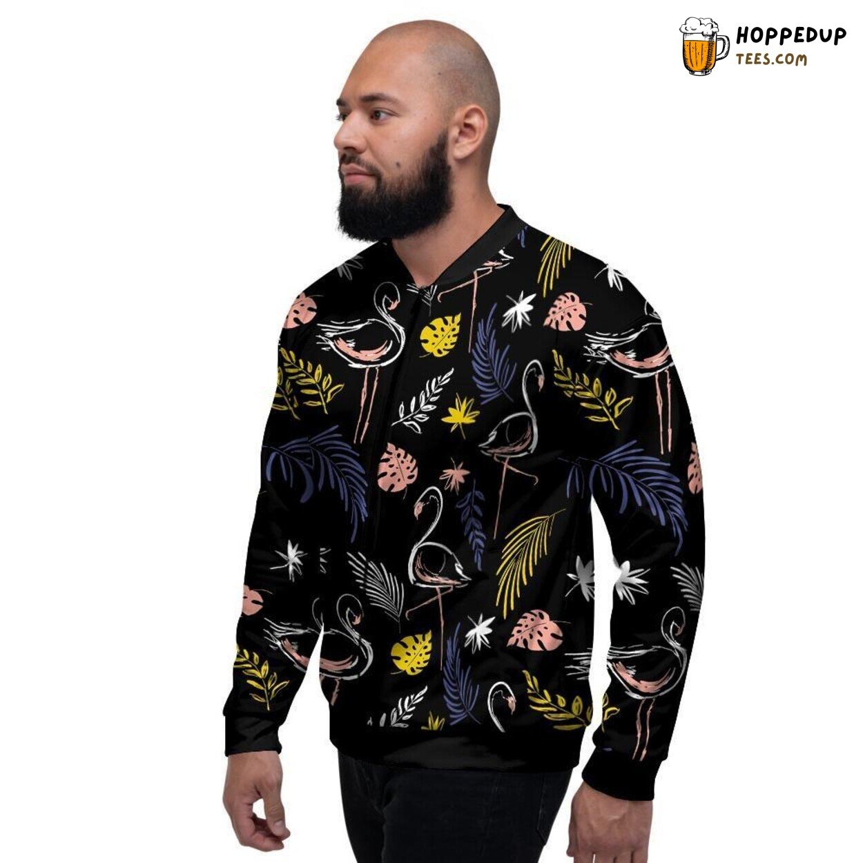 Flamingo Design Tropical Inspiration Men’s Bomber Jacket Exotic Bird Fashion