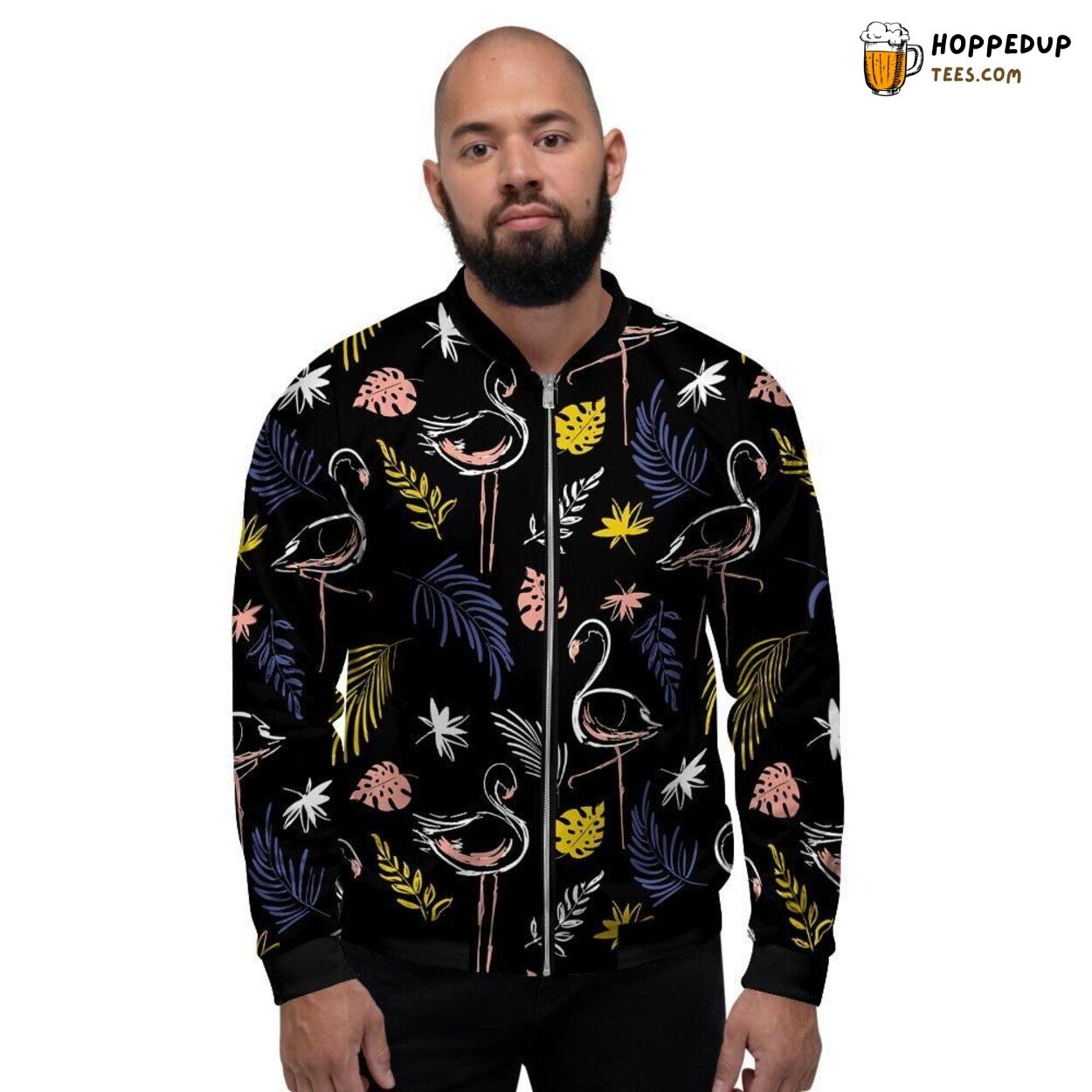 Flamingo Design Tropical Inspiration Men’s Bomber Jacket Exotic Bird Fashion