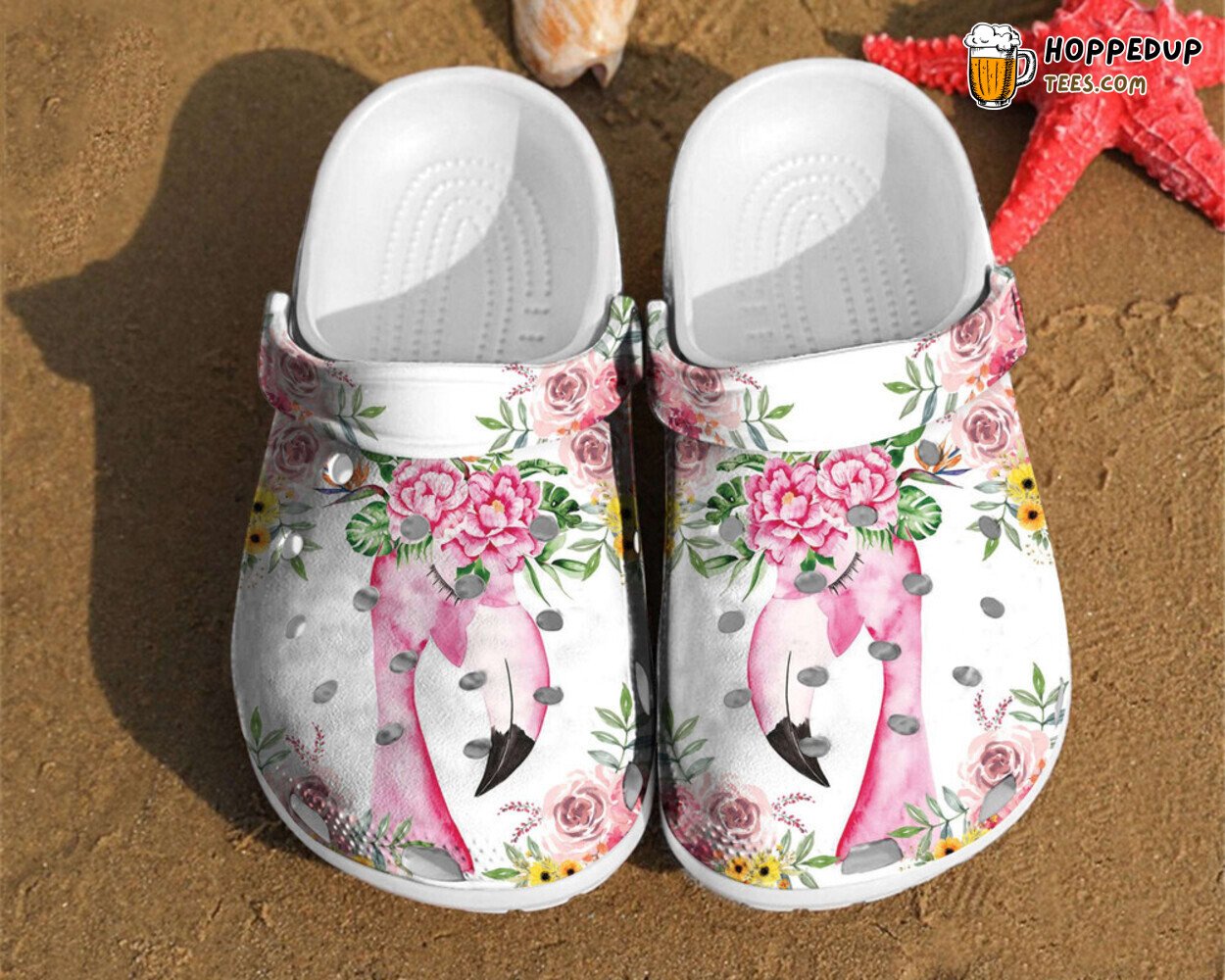 Flamingo Flower Watercolor Floral Fan Gift Classic Water Rubber Clogs