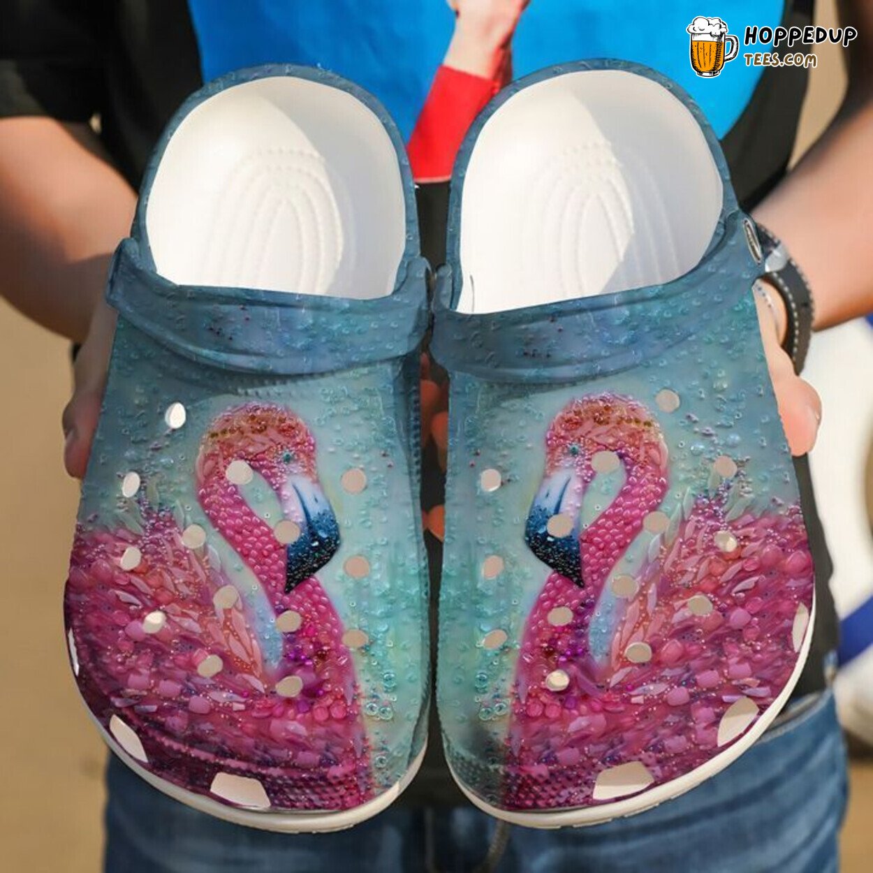 Flamingo Glass Themed Classic Comfortable Clogs Shoes Unique Bird Lovers