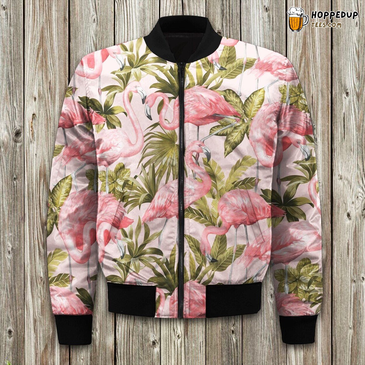Flamingo Graceful Bird Winter Bomber Jacket Tropical Elegance
