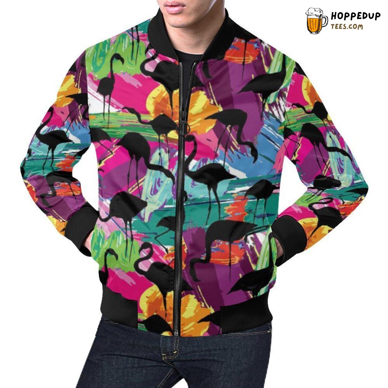 Flamingo Hawaiian Colorful Tropical Pattern Men’s Bomber Jacket Print