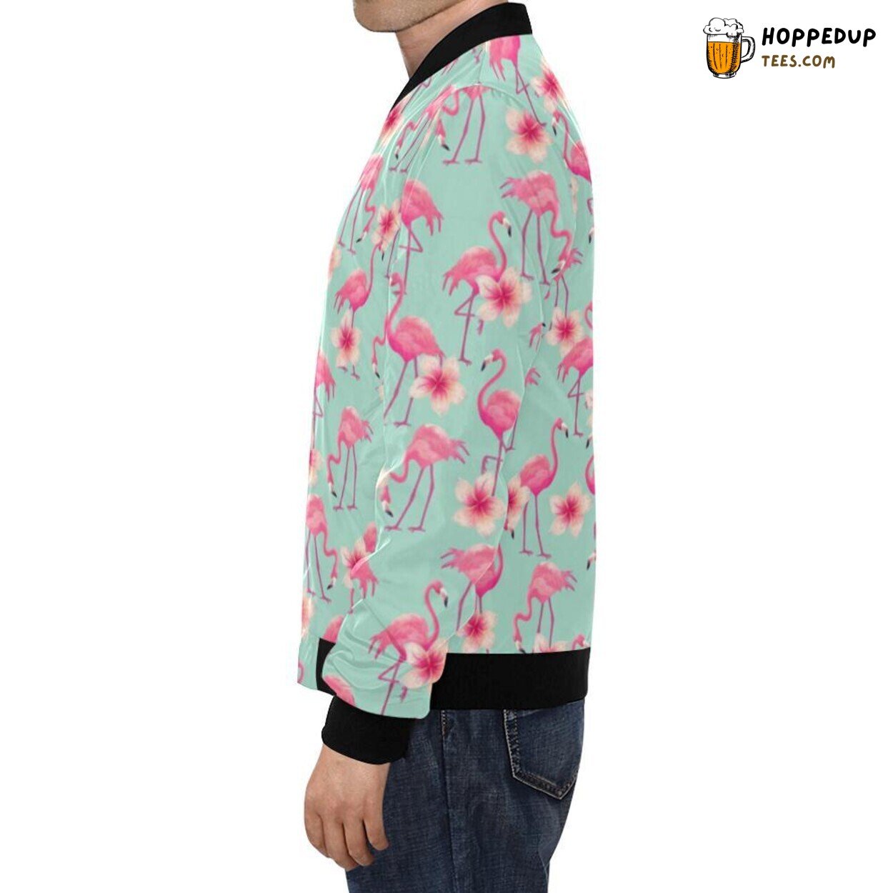 Flamingo Hibiscus Tropical Hawaiian Floral Pattern Men’s Bomber Jacket